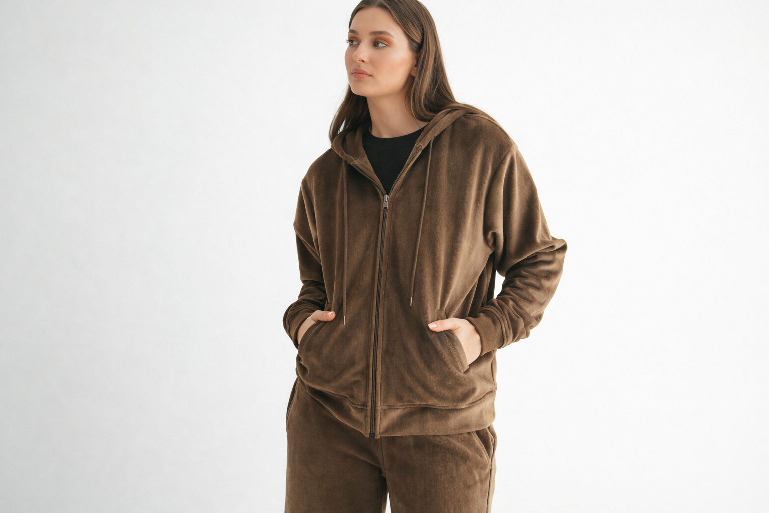 Soft Luxe Corduroy Zip Up Hoodie (Dark Earth)