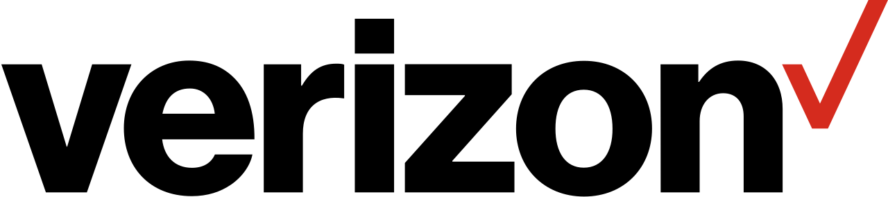 Verizon logo with a red checkmark in the top right corner