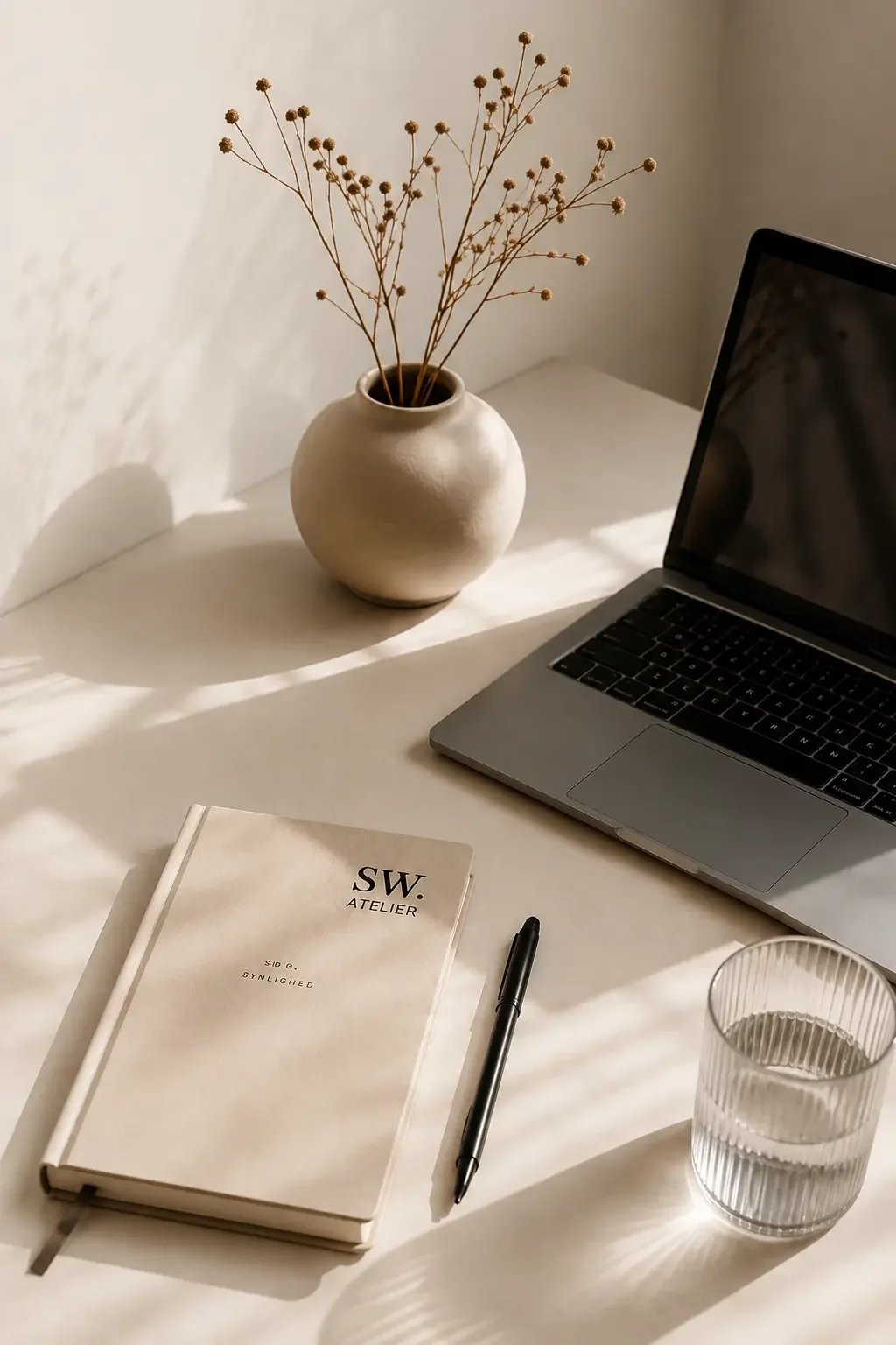 Minimalistisk workspace med SW. Atelier notesbog - Strategisk SEO