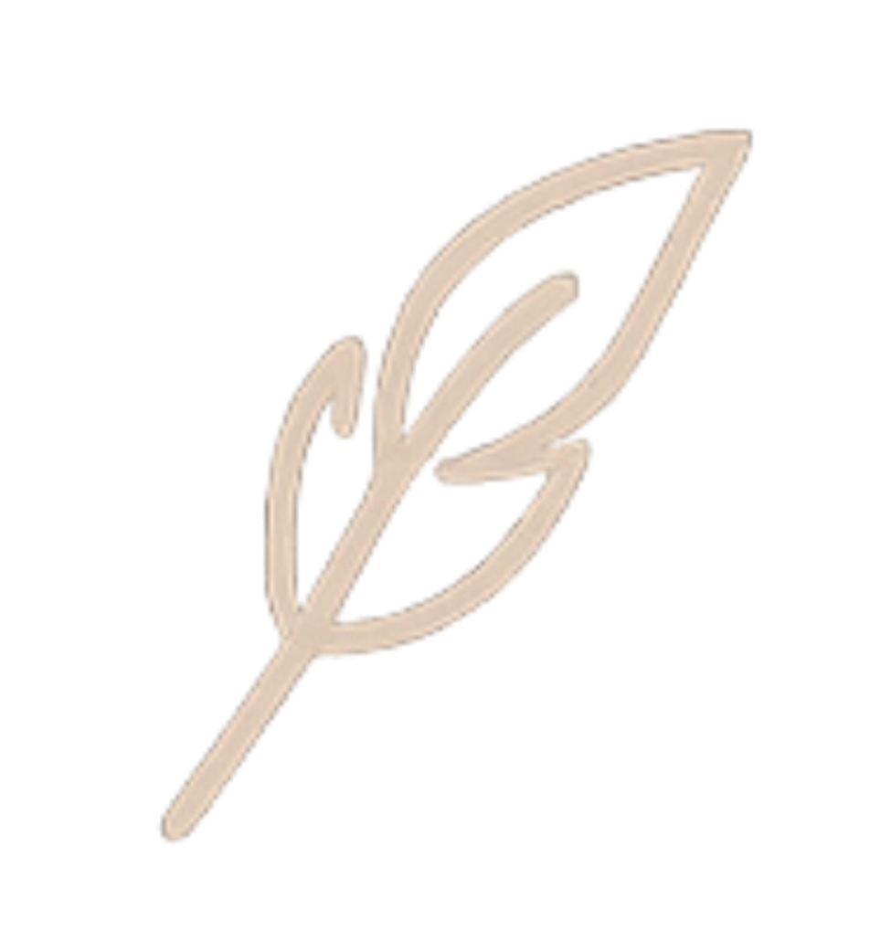 En beige (-farvet) ikon af to blade, symboliserende natur eller miljøvenlighed.