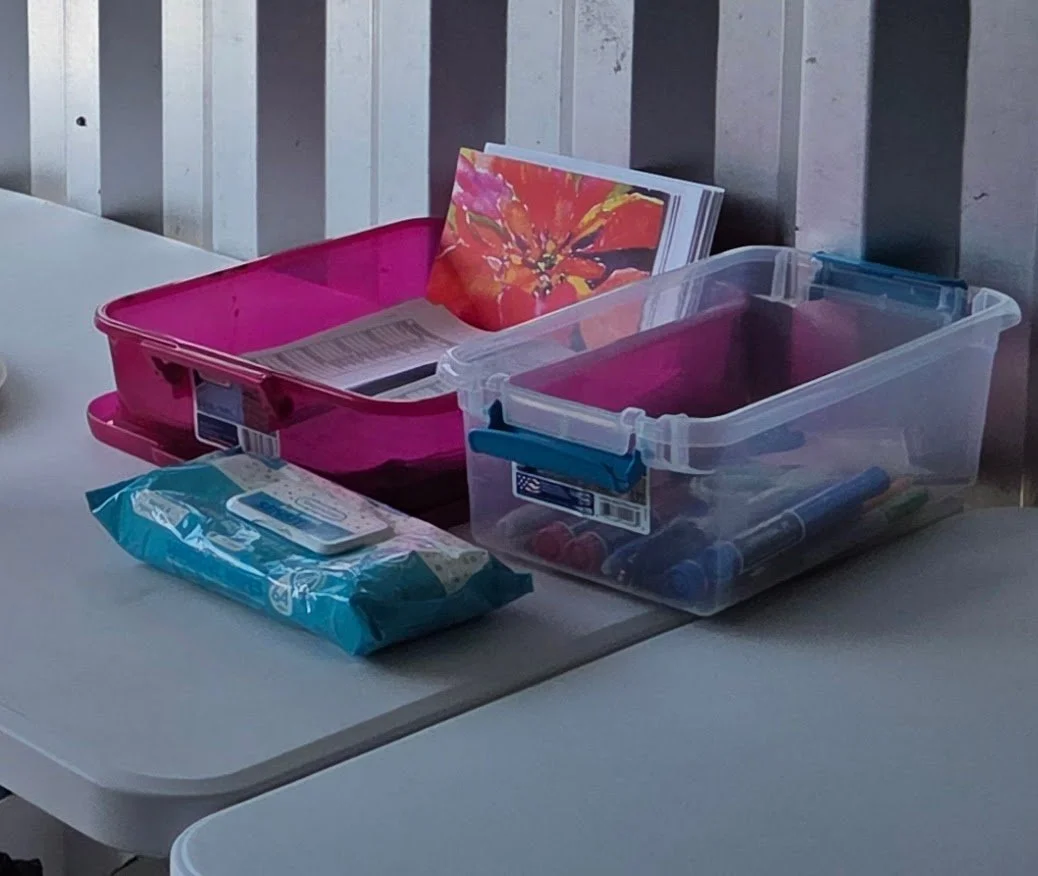 Organized supplies and materials for Grassroots Westmoreland community coordination.