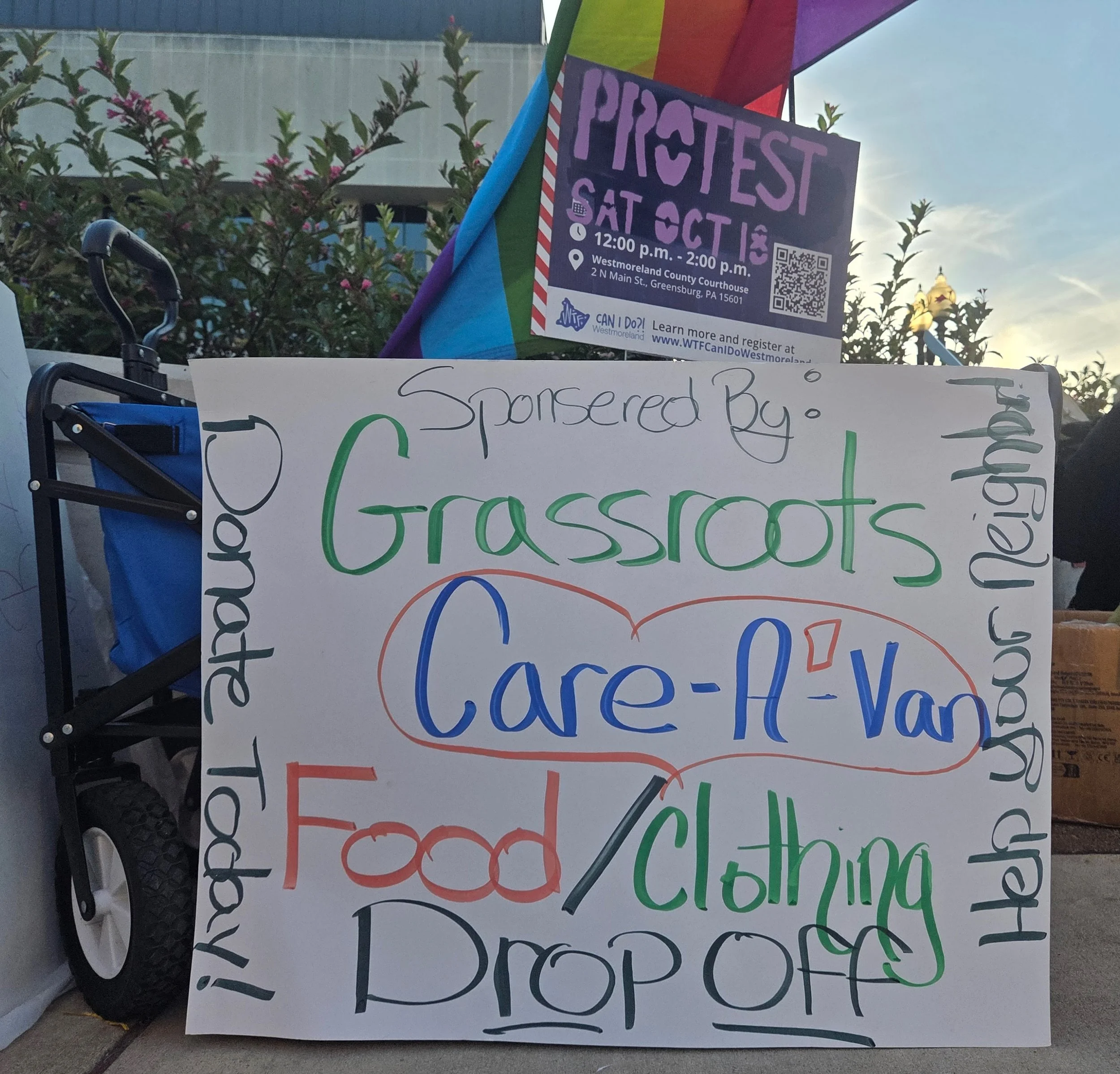 Care-A-Van donation drop-off sign for community outreach and partner support.