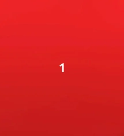 Red background with the number one in white in the center.