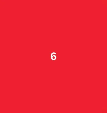 Red background with a white number six in the center.