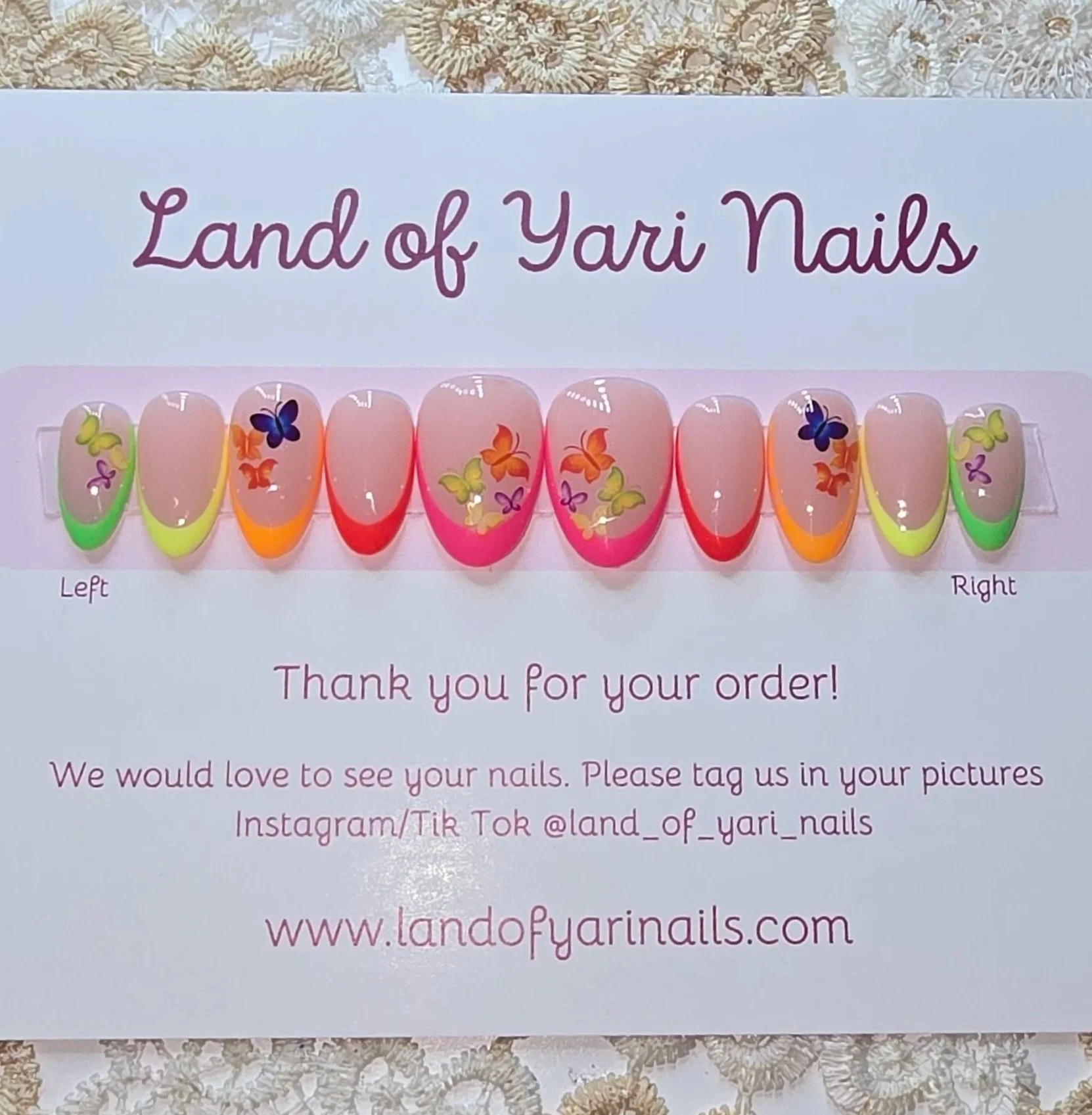 multiple-neon-color-french-tip-nails-butterfly-accents
