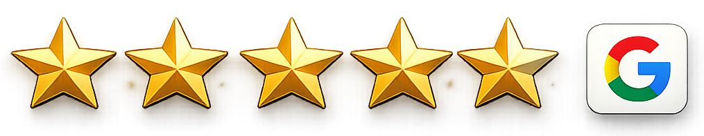 Fem guldstjärnor och Google-ikonen.