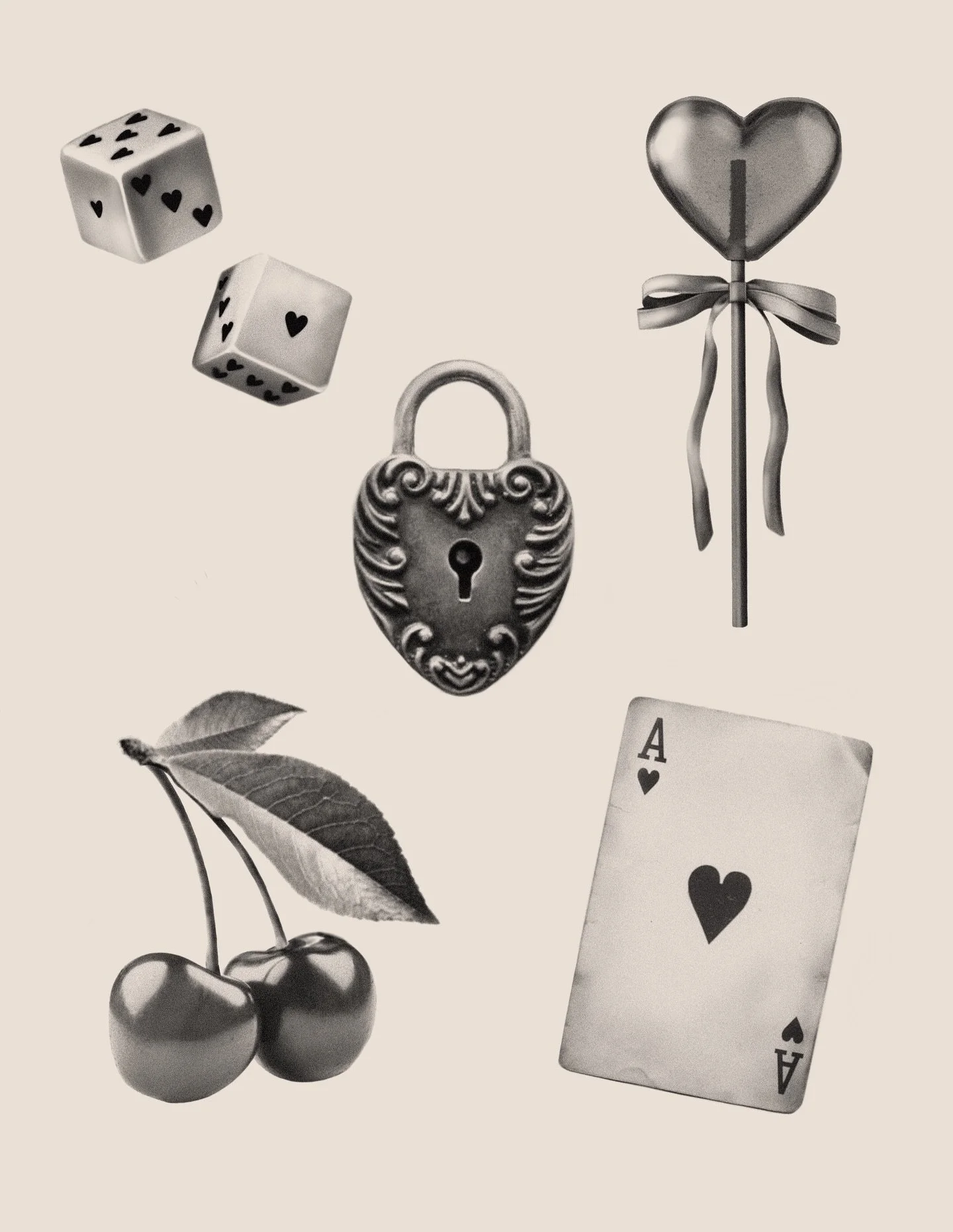 Valentine&rsquo;s Day inspired flash now available! DM or fill out form in bio to book! First come first serve &hearts;️

Heart Dice- each die .75&rdquo; min. $150+ CLAIMED
Lollipop- 3&rdquo; min. $150+
Lock- 1.5&rdquo; min. $150+
Cherries- 2&rdquo; 