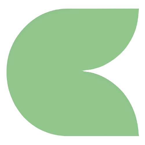 Dibujo de dos hojas verdes unidas por sus bases, formando una figura similar a una media luna.