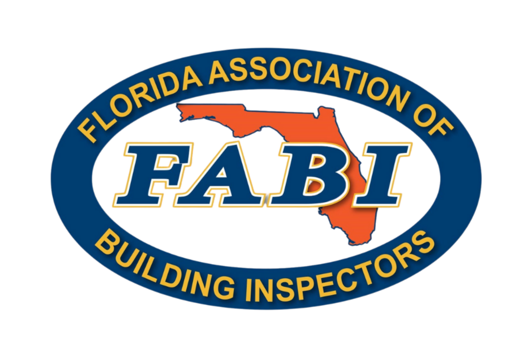 Logo of the Florida Association of Building Inspectors featuring a map of Florida with the acronym FABI in the center, surrounded by a blue oval with yellow text that reads 'FLORIDA ASSOCIATION OF BUILDING INSPECTORS'.