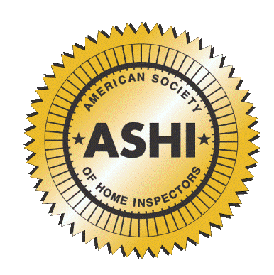 Gold and black badge with the text 'ASHI' and 'American Society of Home Inspectors' surrounding it.