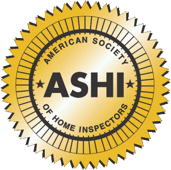 Gold and black badge with the text 'ASHI' in the center, surrounded by 'American Society of Home Inspectors' around the perimeter.