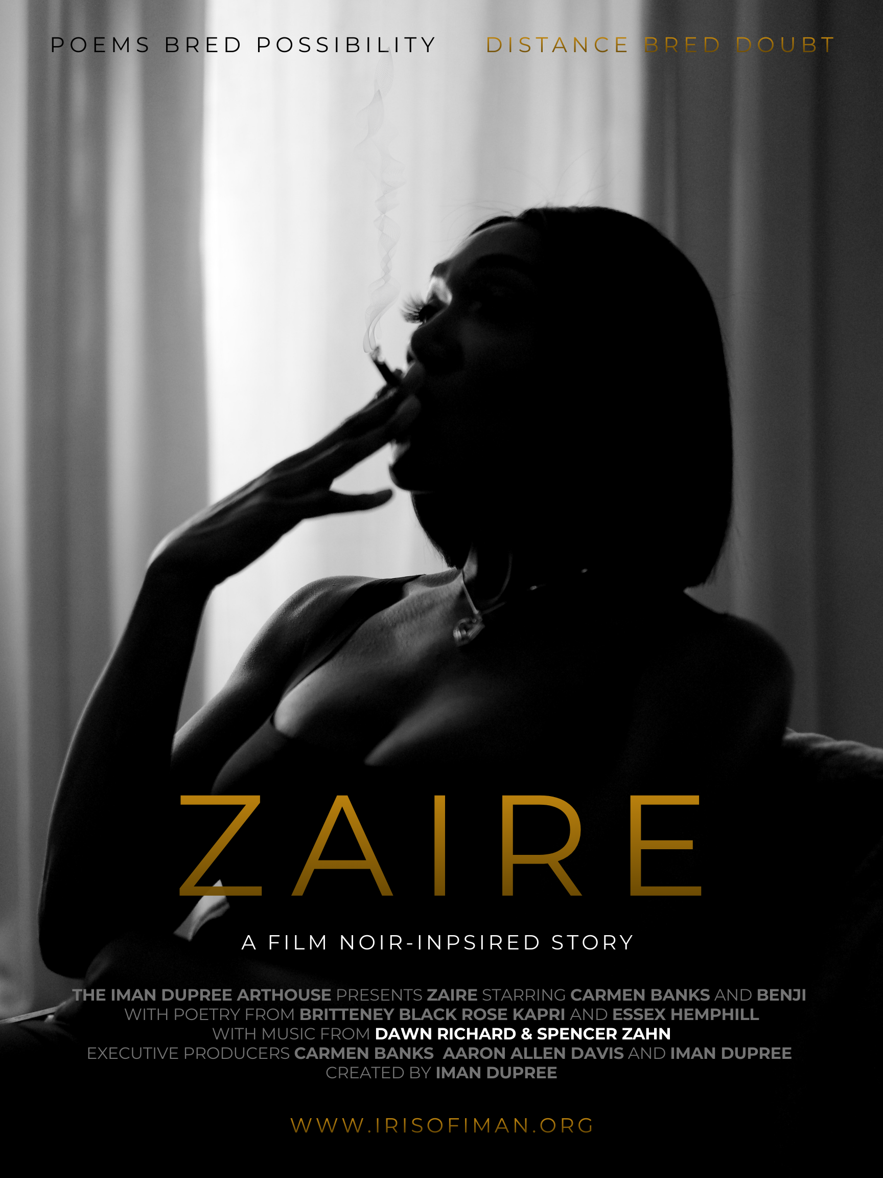 A black and white image of a silhouetted Black woman smoking a cigarette.