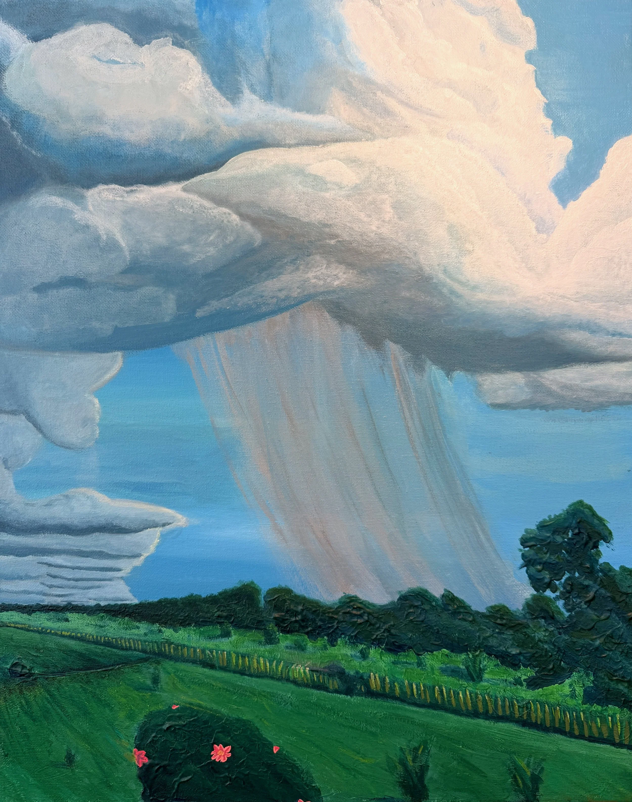 landscape/urbanscape painting with john hancock (360 chicago) over the clouds in chicago 