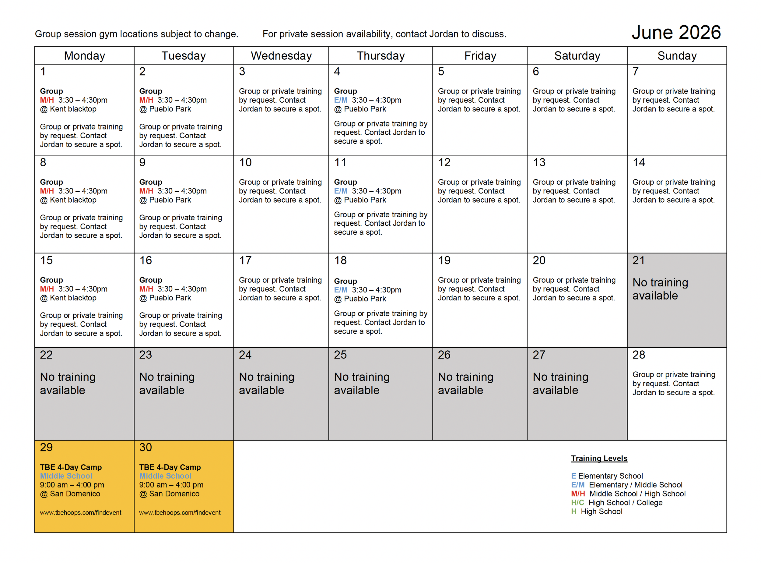 pdf of June 2026 training calendar