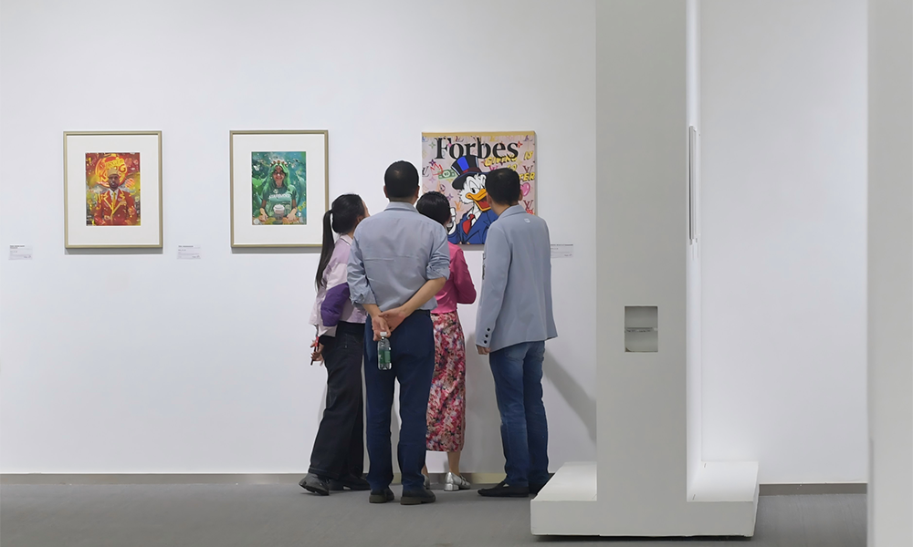 People in front of Crypsybear Artworks in an Exhibition in Chongqing, China