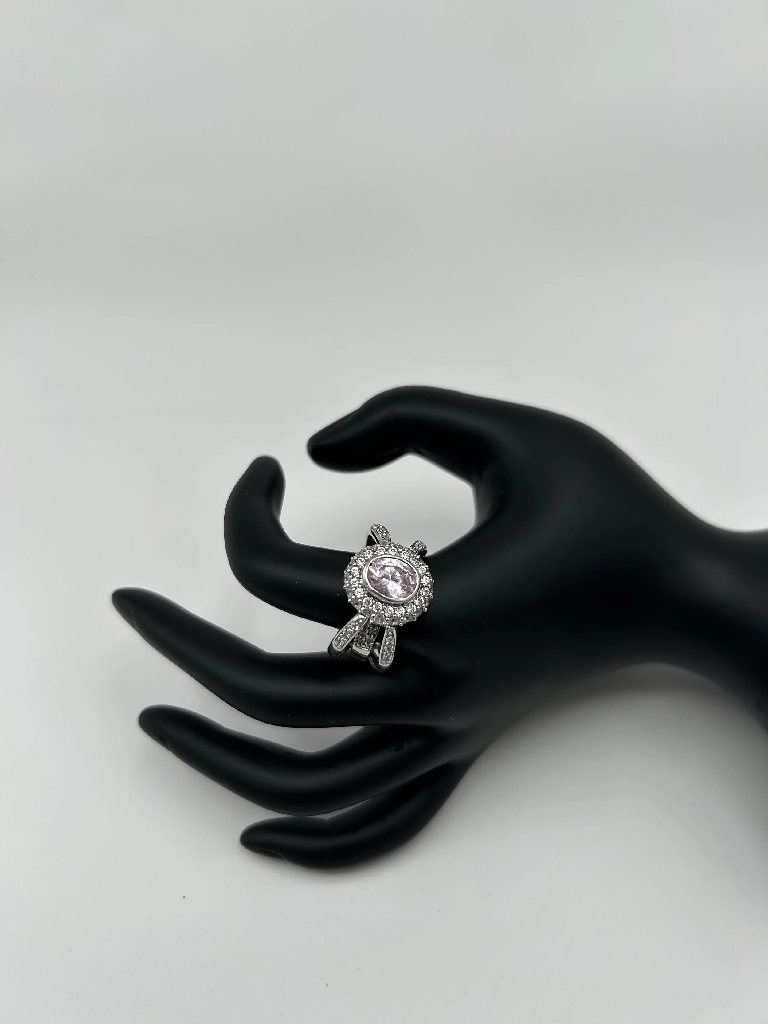 Sterling Silver 925 Pink Oval Cocktail Ring - Size 14