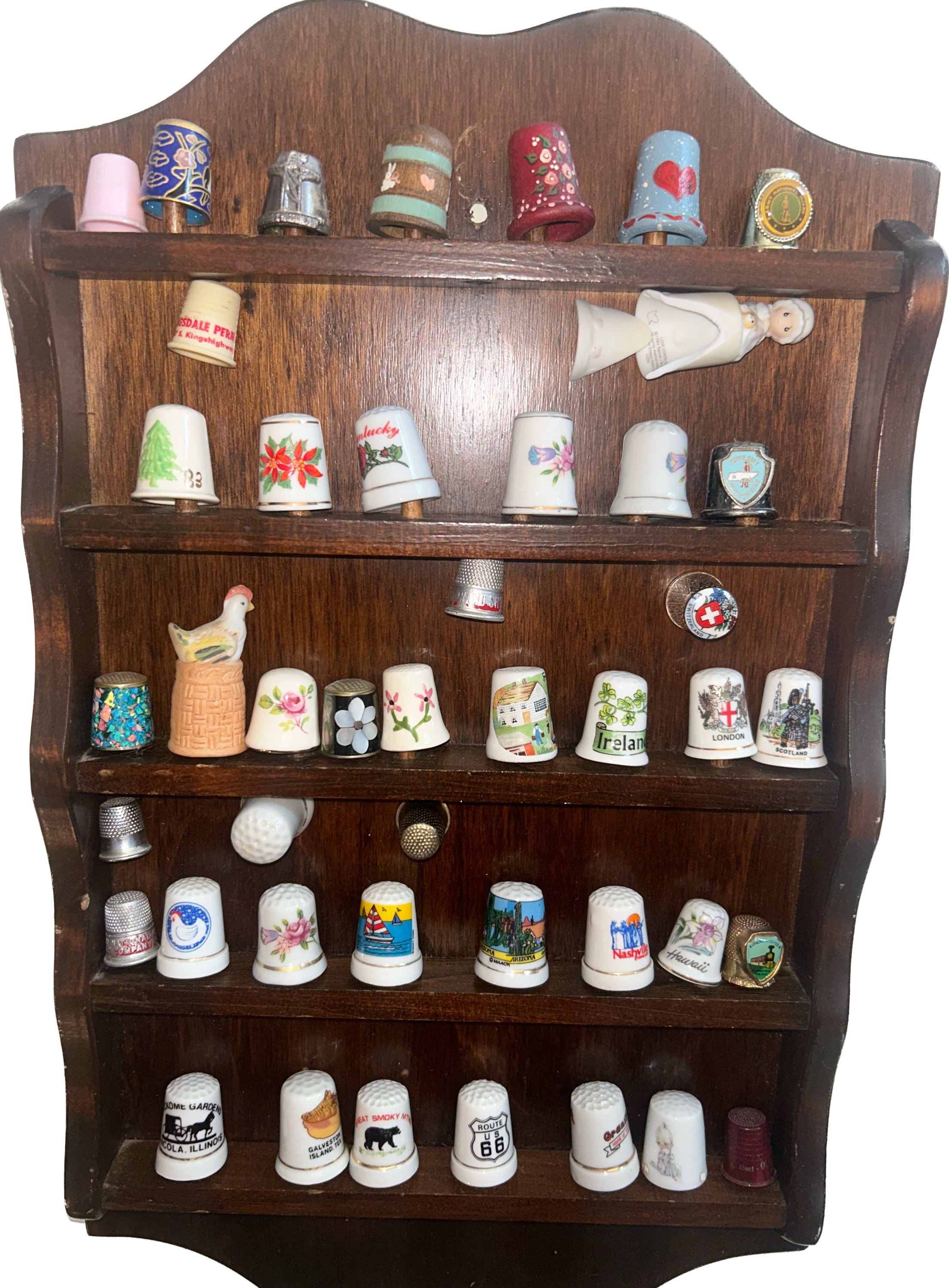 Vintage & Souvenir Thimble Collection with Display Shelf