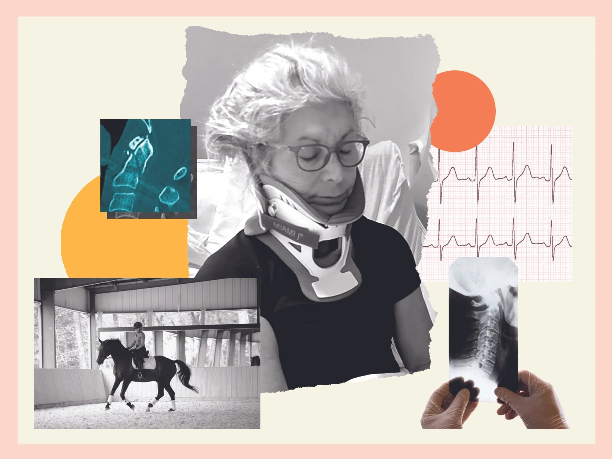 Illustration about nurse who suffered a broken neck from a horse accident