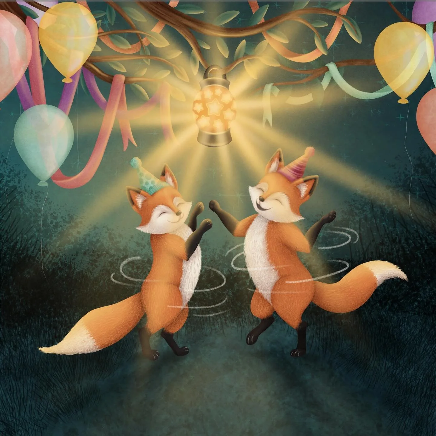 Sweet little party animals, dancing in pairs ✨ Illustrated in #adobefresco for a #kidslit book about a magical forest birthday bash.

#childrensbookillustrator #picturebookillustration #scbwiillustrators #digitalillustrations #picturebookart  #moreil