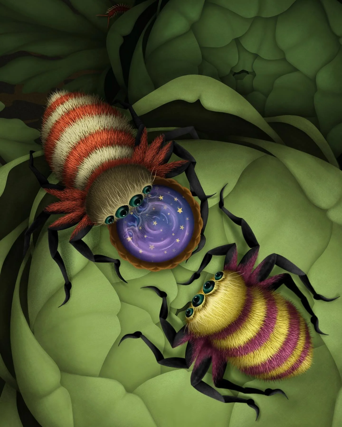 Two spiders in the artichokes with a capful of stars, in the midst of a whimsically transformative journey. Illustration detail from the @starspeckledgarden - a hopeful new picture book, coming soon!!

Hand-illustrated in #adobefresco