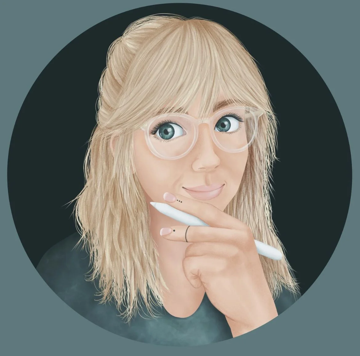 Indie Bloom Illustrator | Self-portrait holding Apple Pencil