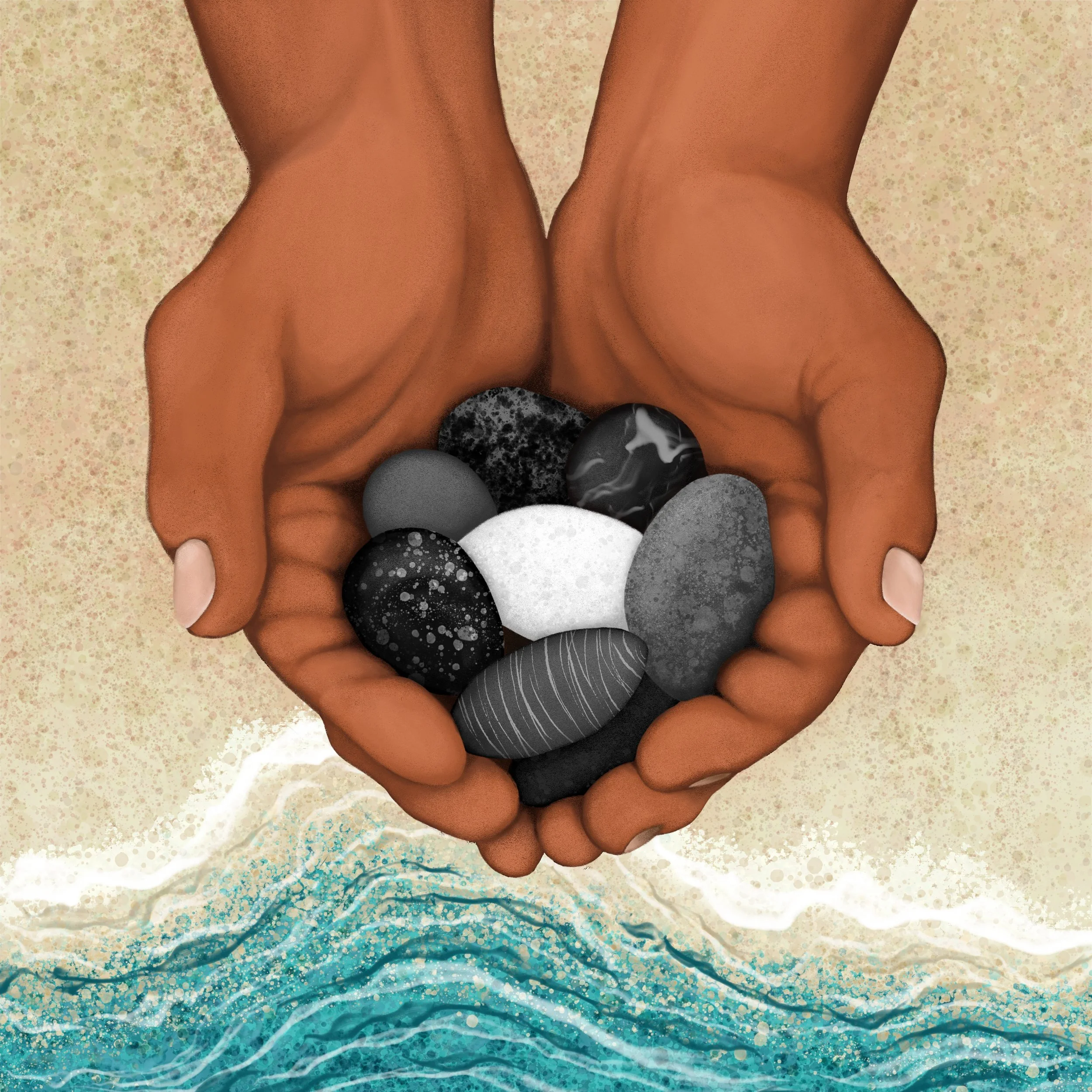 ©Indie Bloom Illustration | Handfull of beach stones over waves