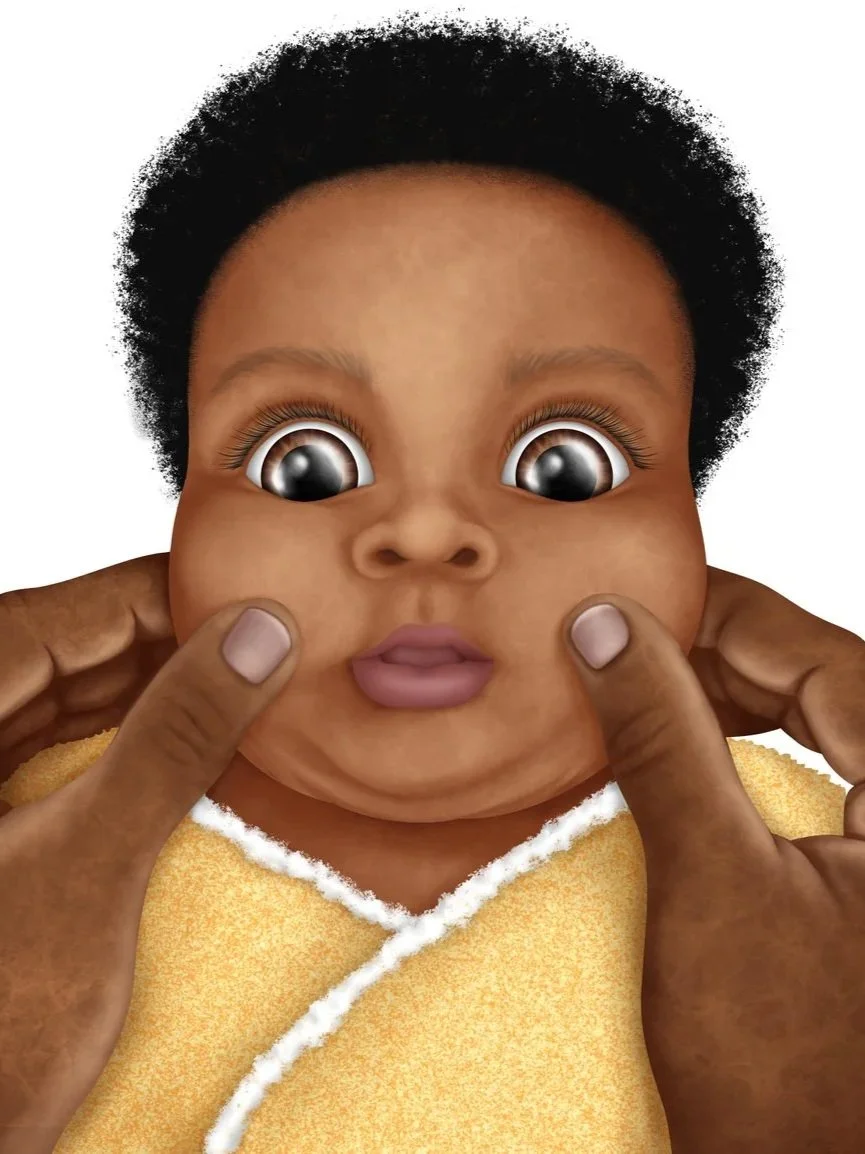 ©Indie Bloom Illustration | Adult hands squeezing Baby Cheeks!