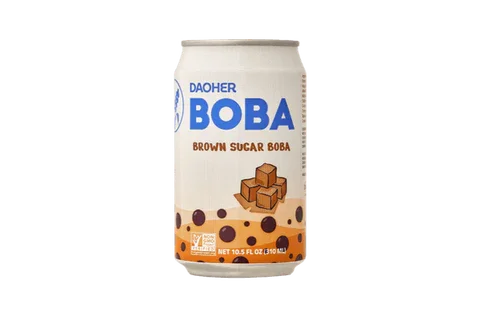 Can of DaoHe Boba Brown Sugar Boba with an illustration of brown sugar cubes and tapioca pearls.