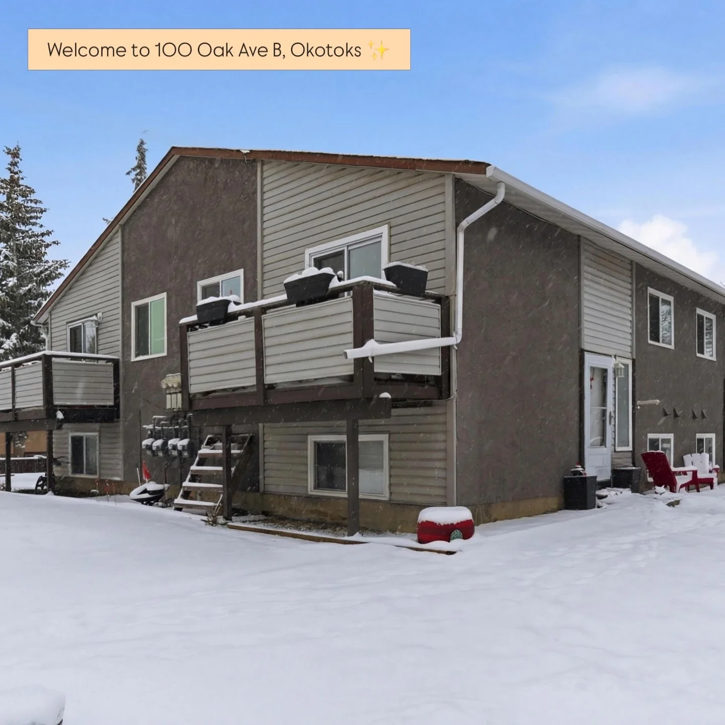 100 Oak Avenue B, Okotoks
$314,500

3 bedrooms | 1 bathroom
Bright, open-concept living in a well-kept, low-maintenance home

Open House
Saturday, April 18
1&ndash;4 PM

Come take a look!