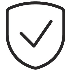Black shield icon with a checkmark in the center.