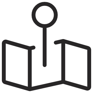 Icon of a location pin above an open map.