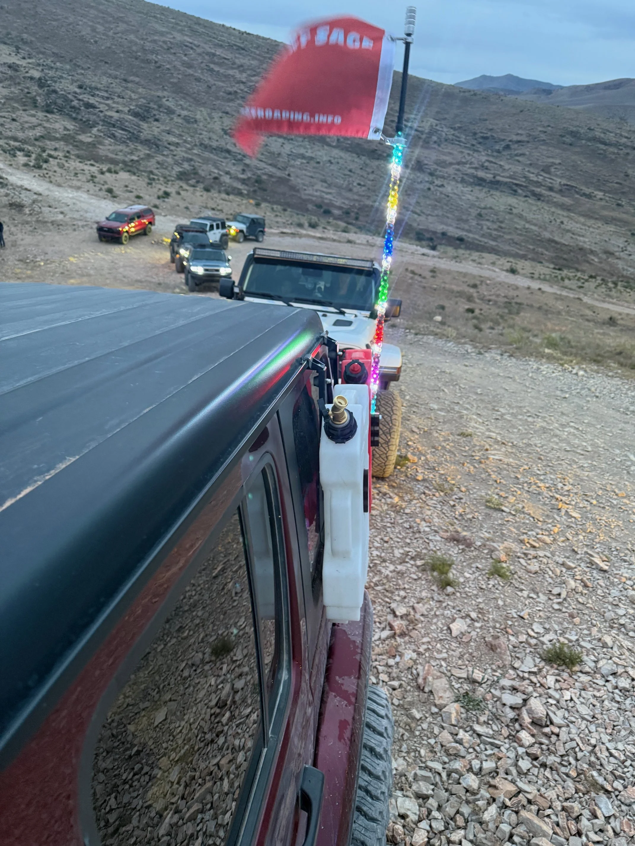 LED whip light in rear corner of jeep