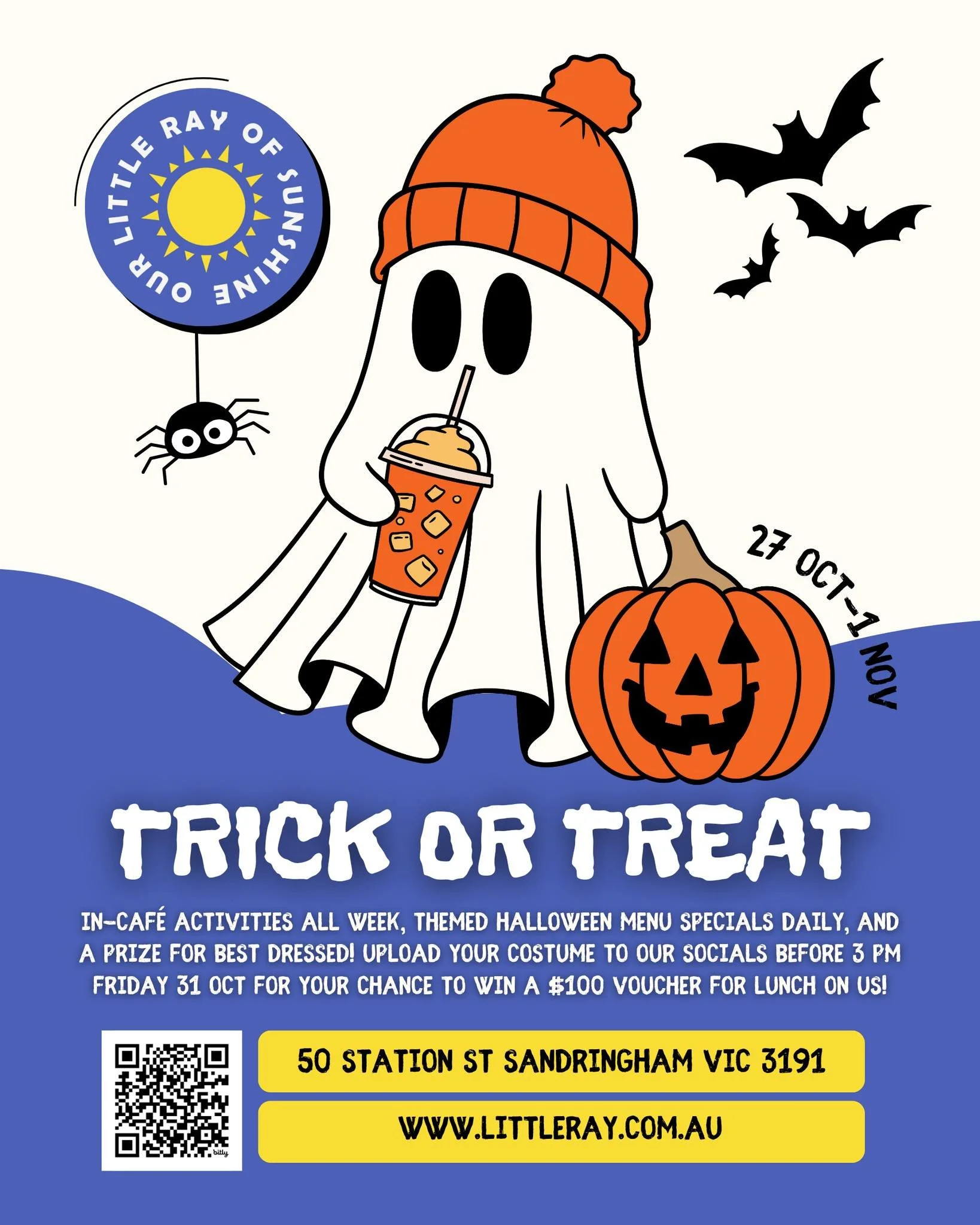 Spooky season has arrived! 🕸 Pop by for Halloween menu specials, in-café fun, and a $100 voucher up for grabs for best dressed! Just upload your costume to our socials before 3pm Fri 31 Oct — easy as pumpkin pie 🎃
#melbournecafe #melb
