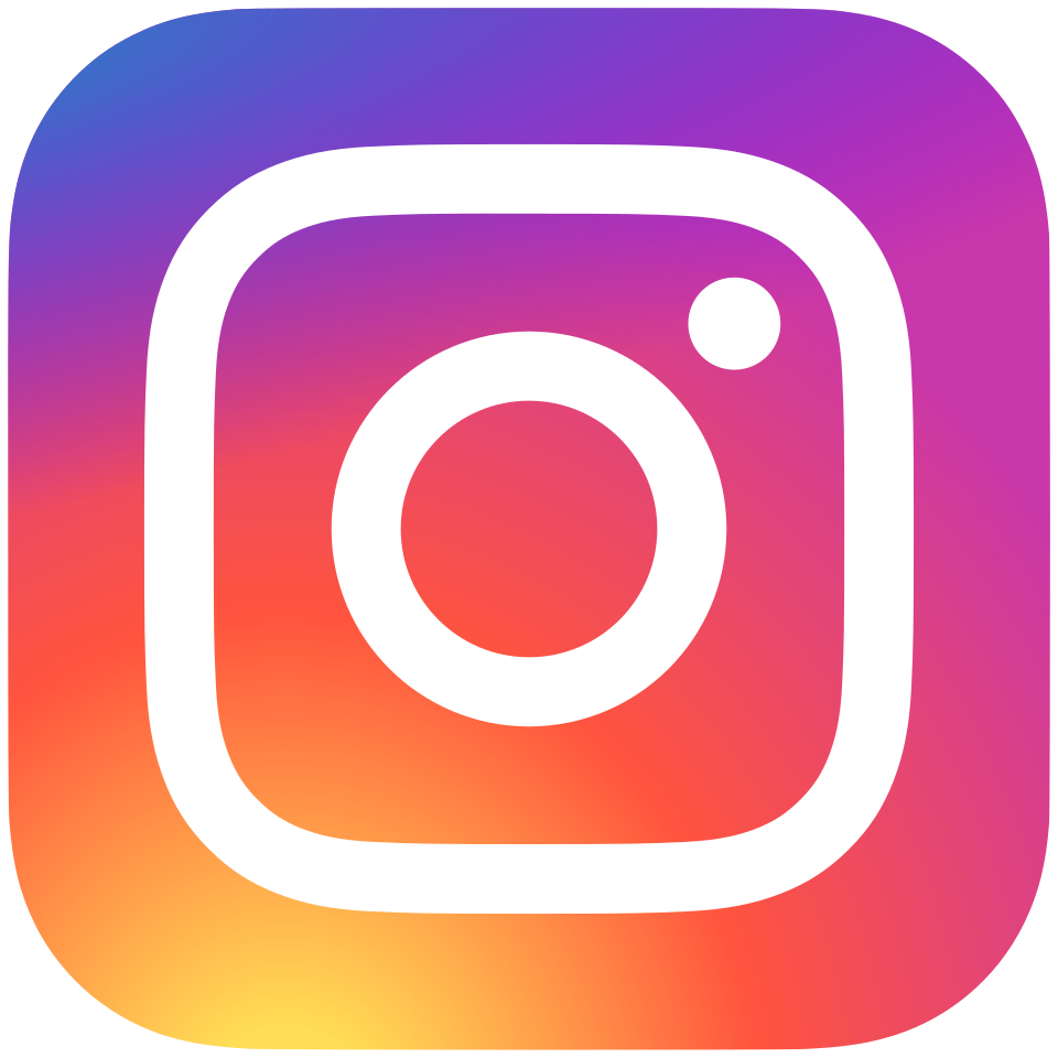 Instagram logo with a white camera icon on a colorful gradient background.