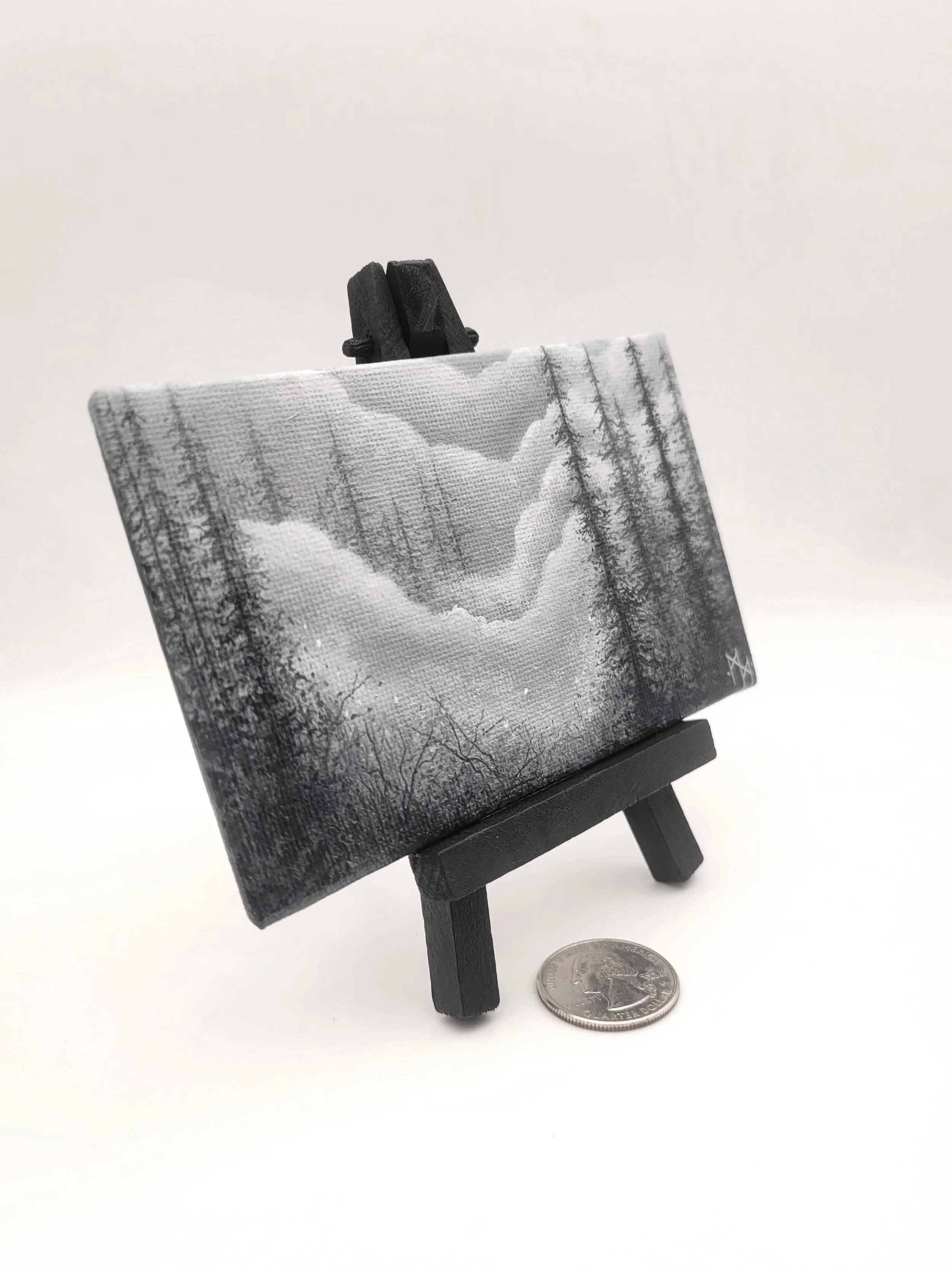 Miniature Grayscale Landscape Painting Misty Forest