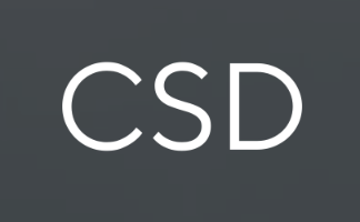 White text 'CSD' on a dark gray background.