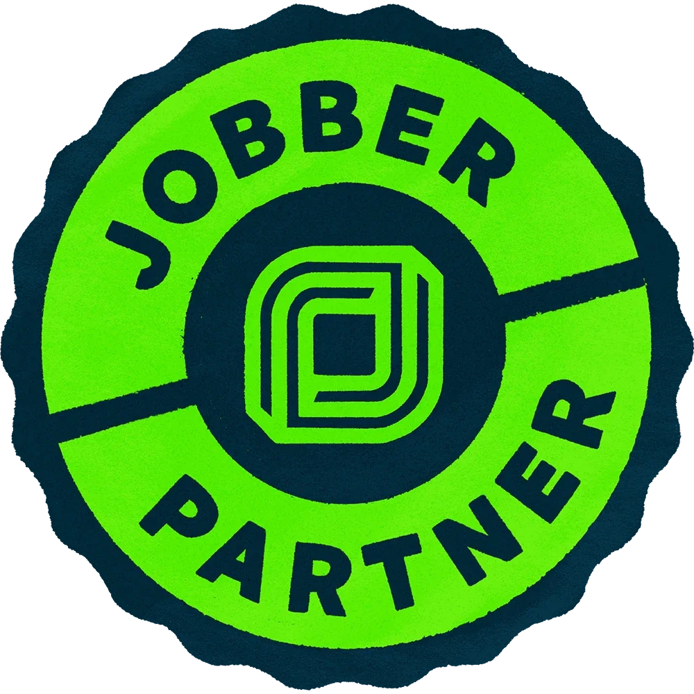 Green circular logo with the text 'Jobber Partner' and a central geometric design.