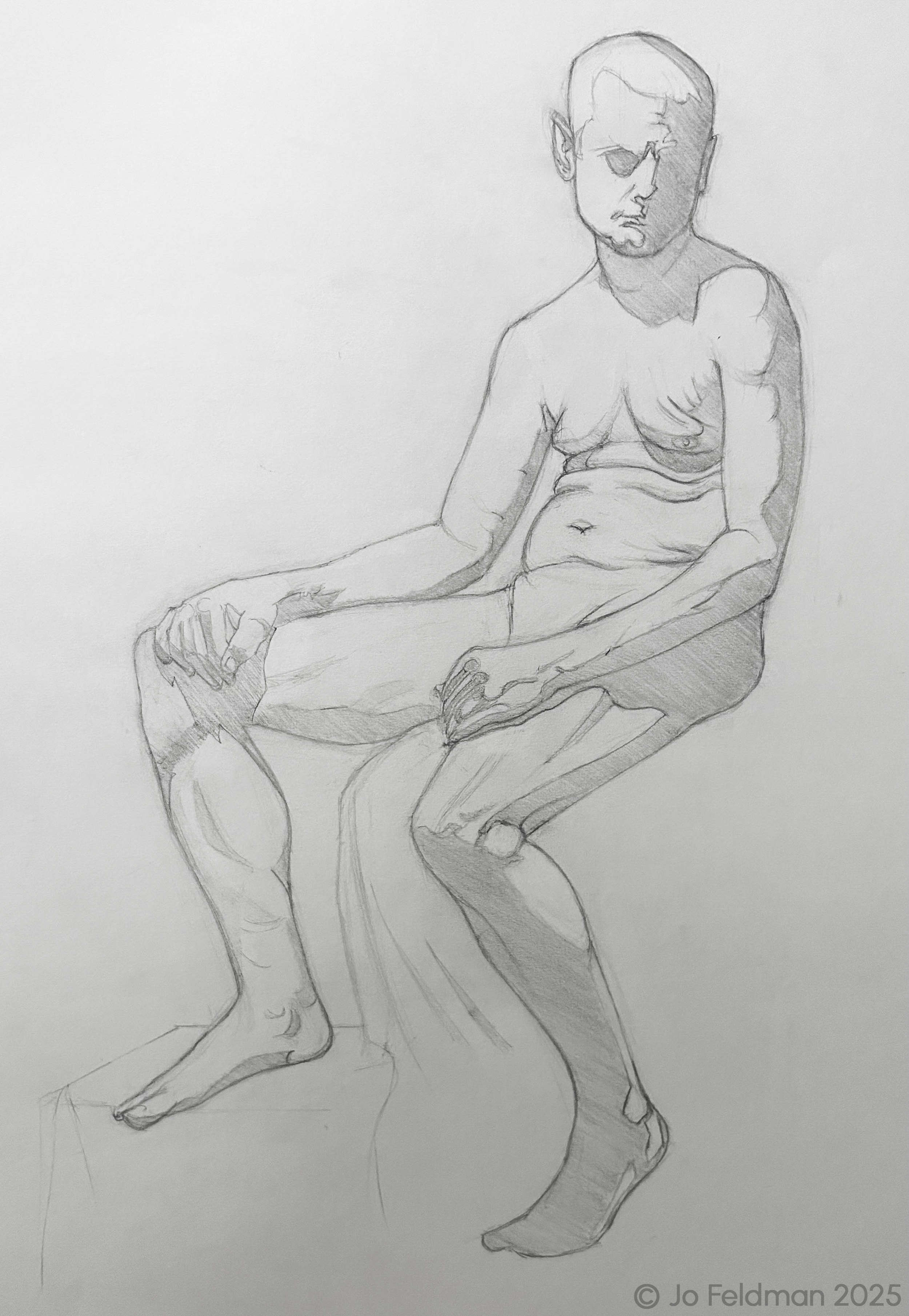 Short Pose of Tom. Graphite on Paper. Jo Feldman, 2025