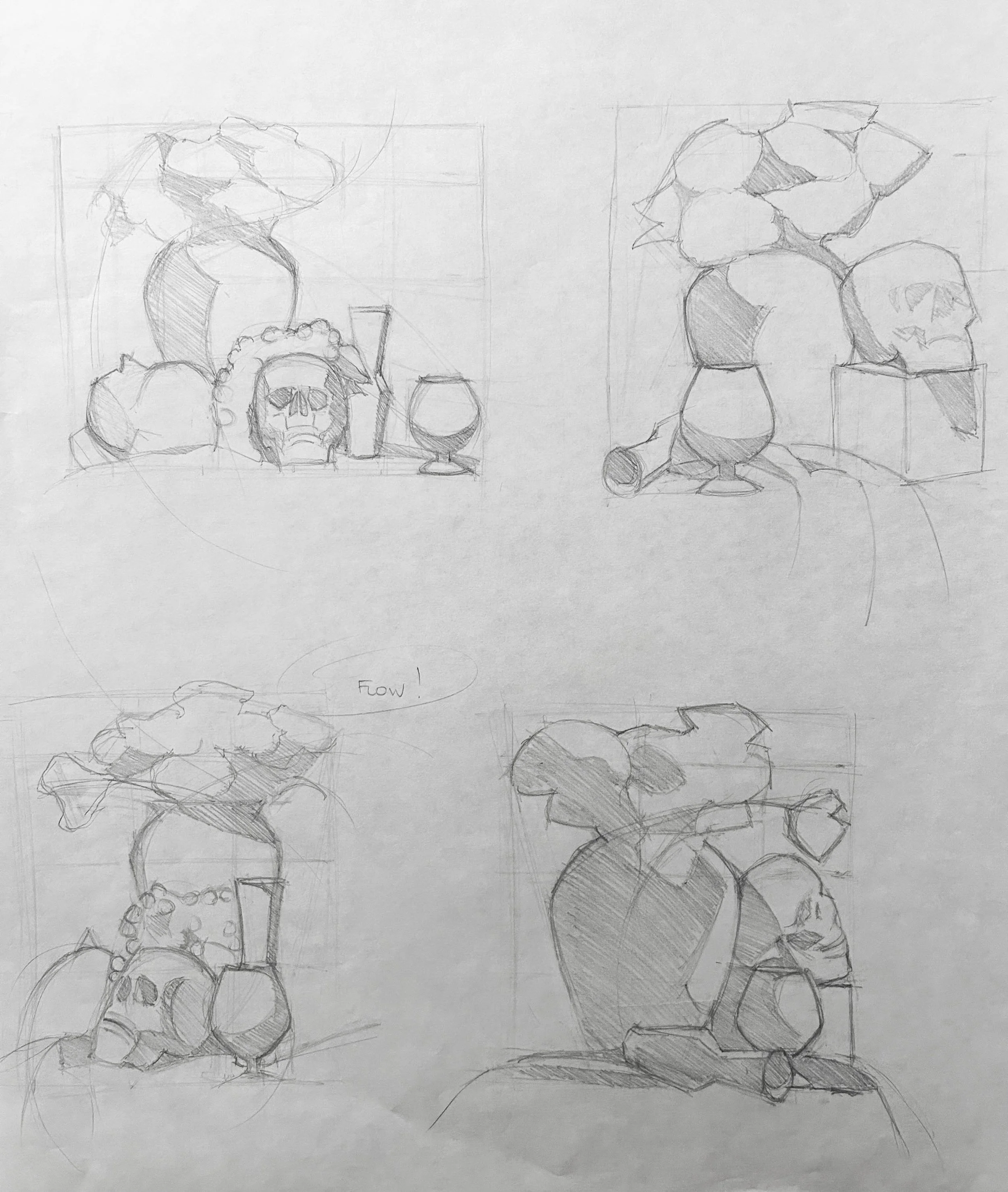 Quick Sketch Block-Ins. Graphite on Paper. Jo Feldman, 2023