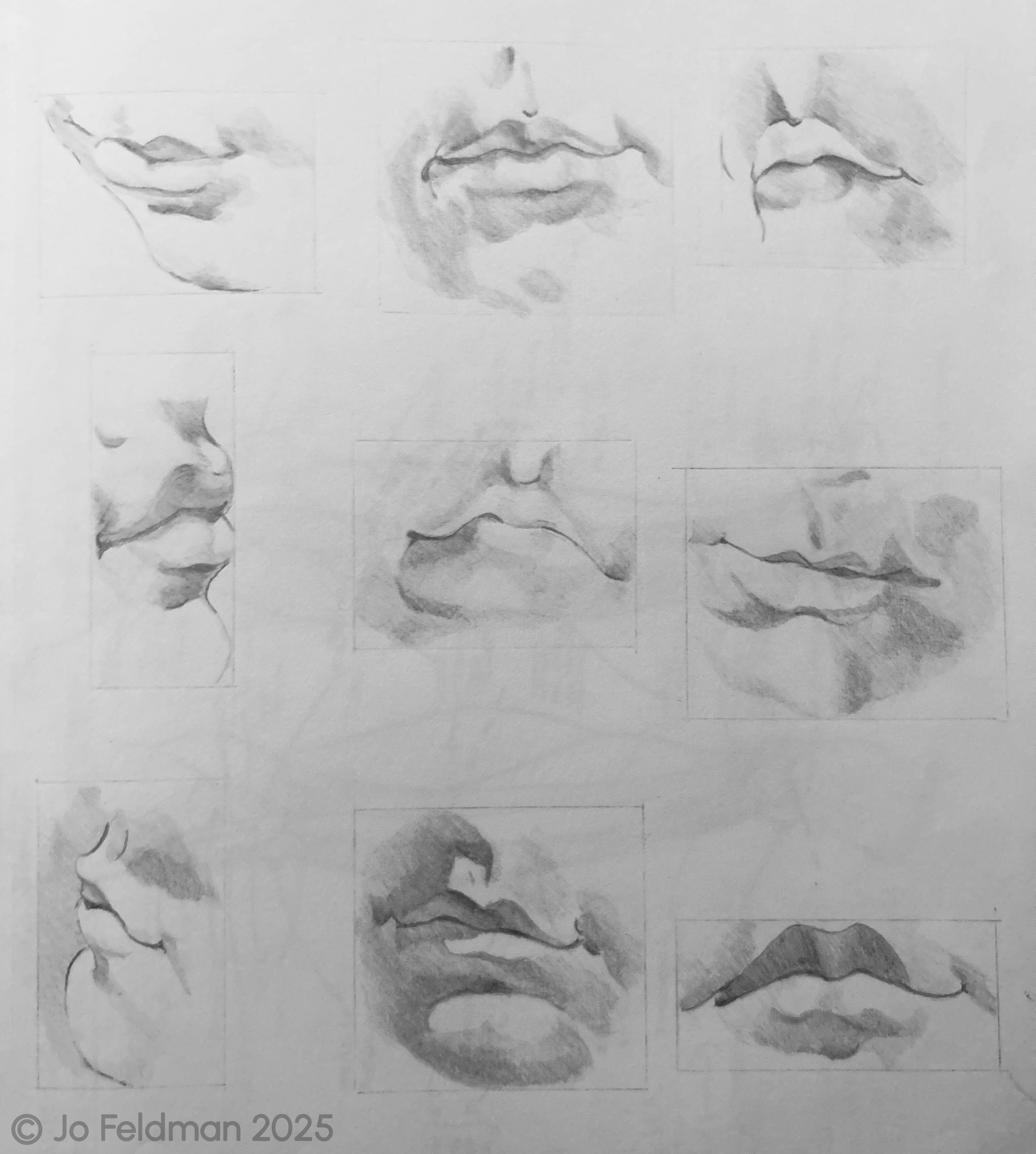 Replica Study of Mouth. Graphite on Paper. Jo Feldman, 2024