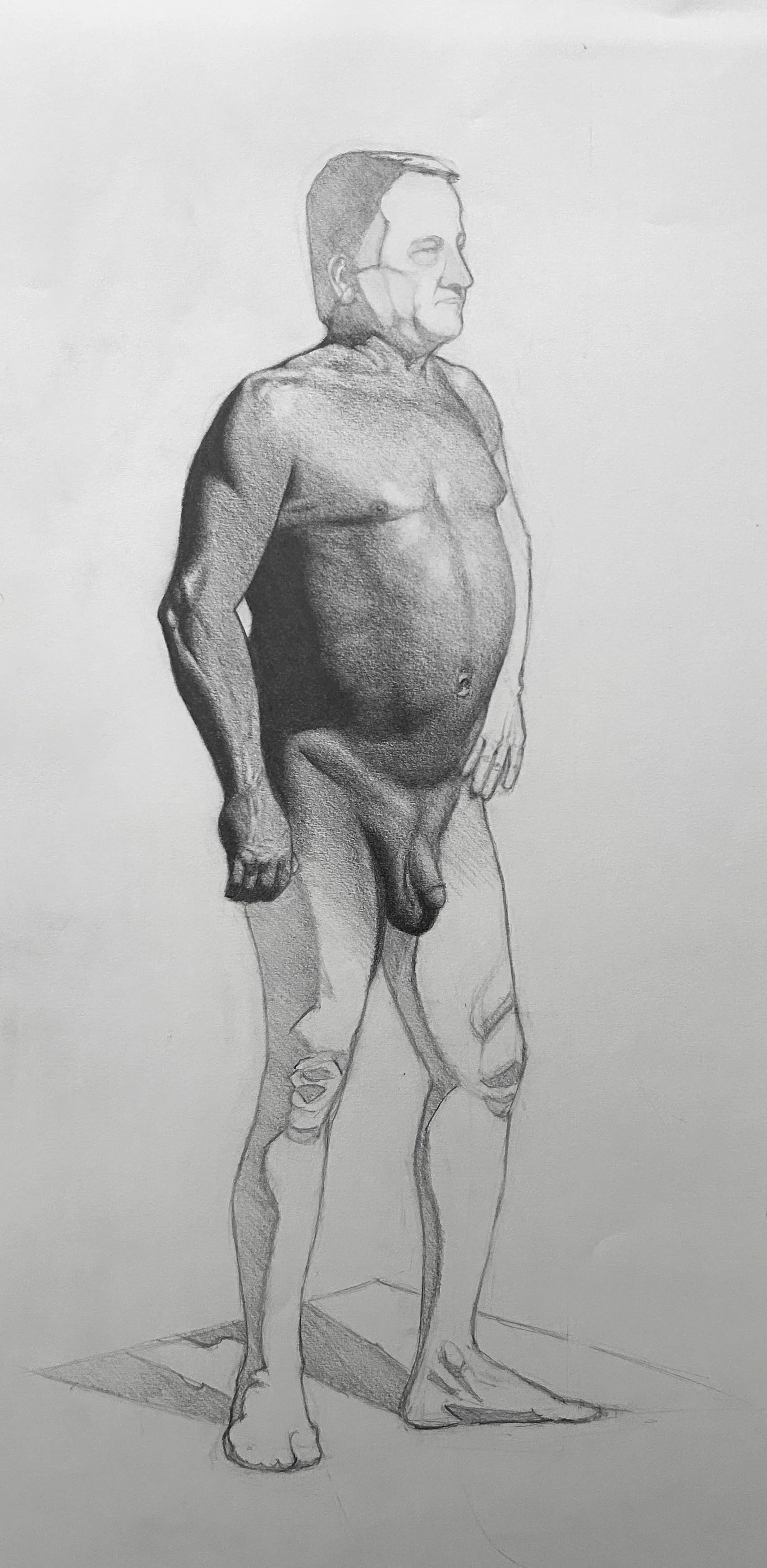 Long Pose of Barry Torso Study. Graphite on Paper. Jo Feldman, 2023