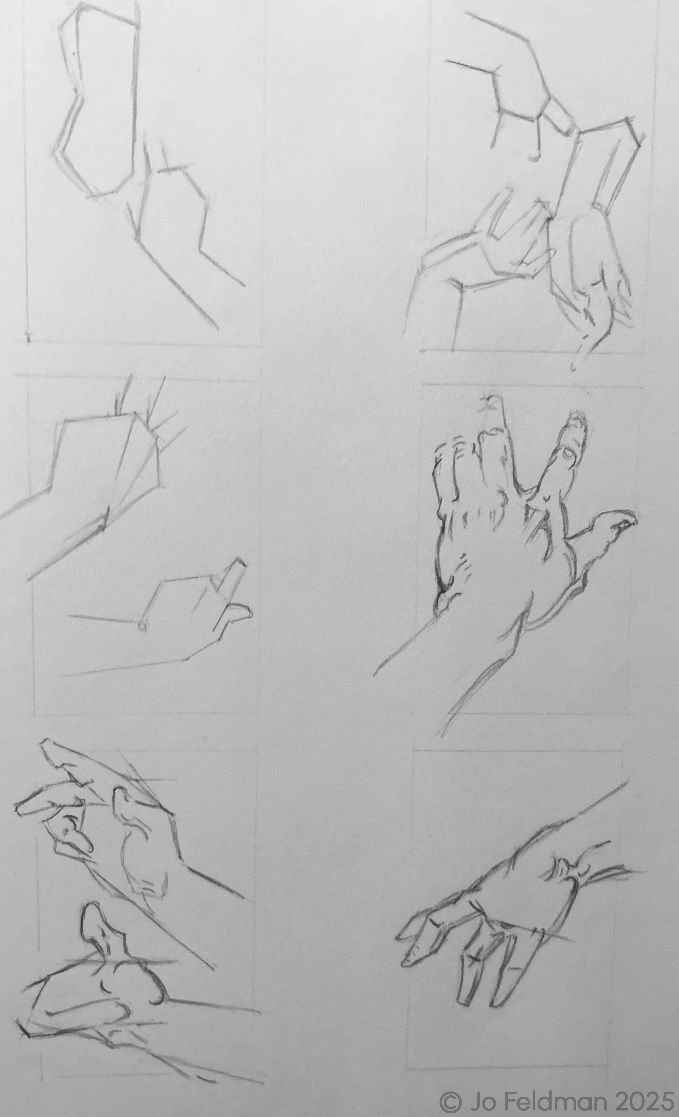 Replica Study of Hands from G. Bridgman, The Study of a Hundred Hands. Graphite on Paper.  Jo Feldman, 2024