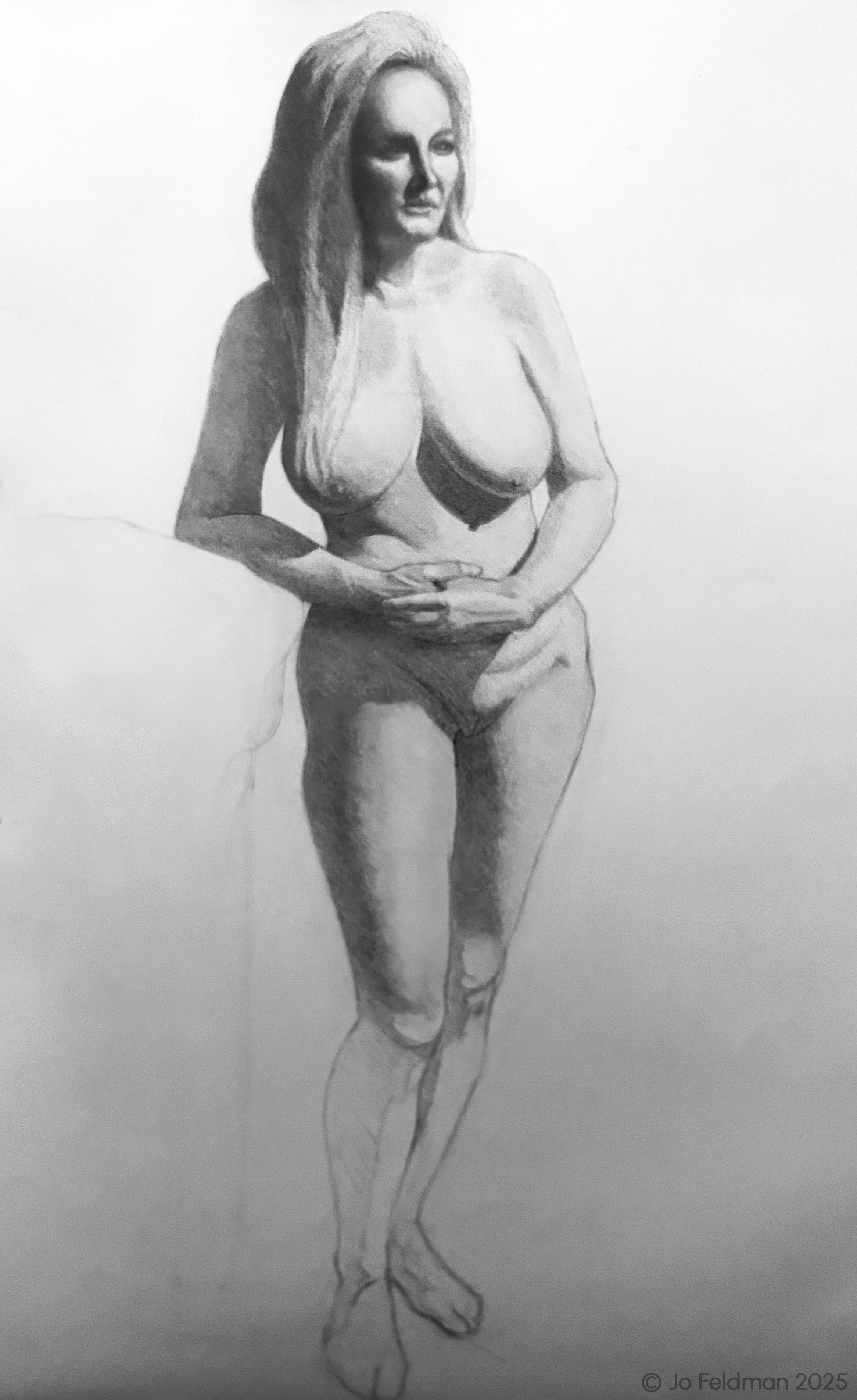 Long Pose of Rose. Graphite on Paper. Jo Feldman, 2023