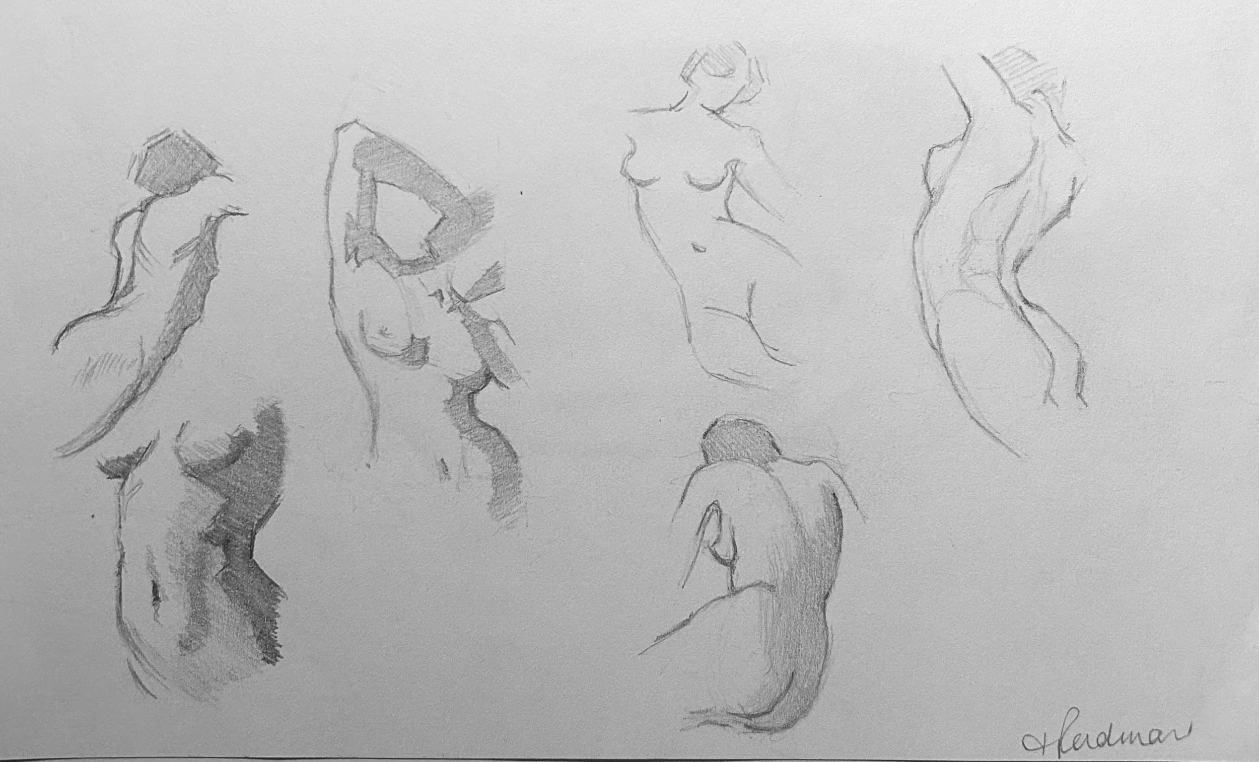 Replica Study of Figure from Vanderpoel, The Human Figure. Graphite on Paper. Jo Feldman, 2024