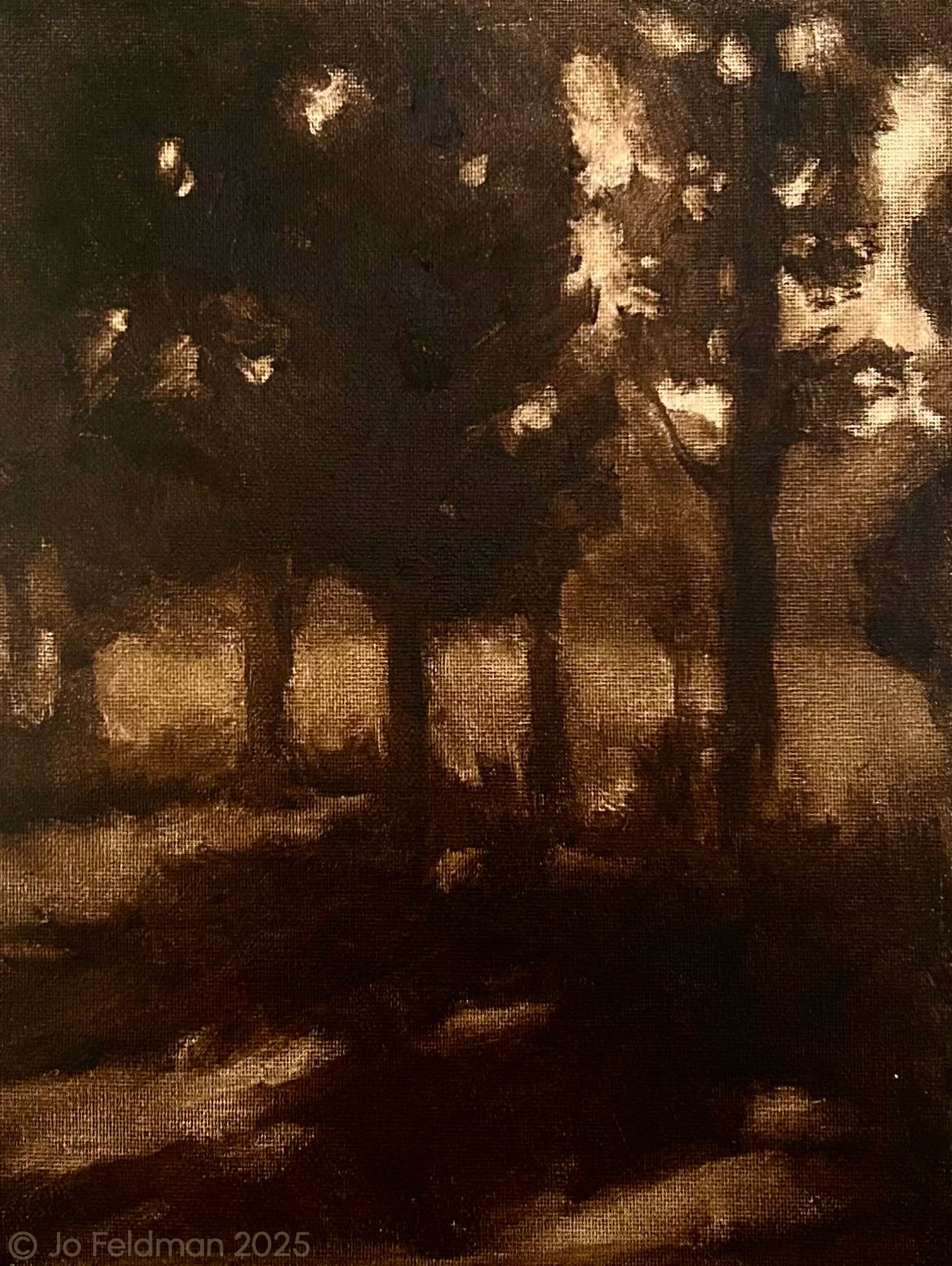 Plein Air. Aquetong Spring Park, PA. Oil Wash on Canvas. Jo Feldman, 2024