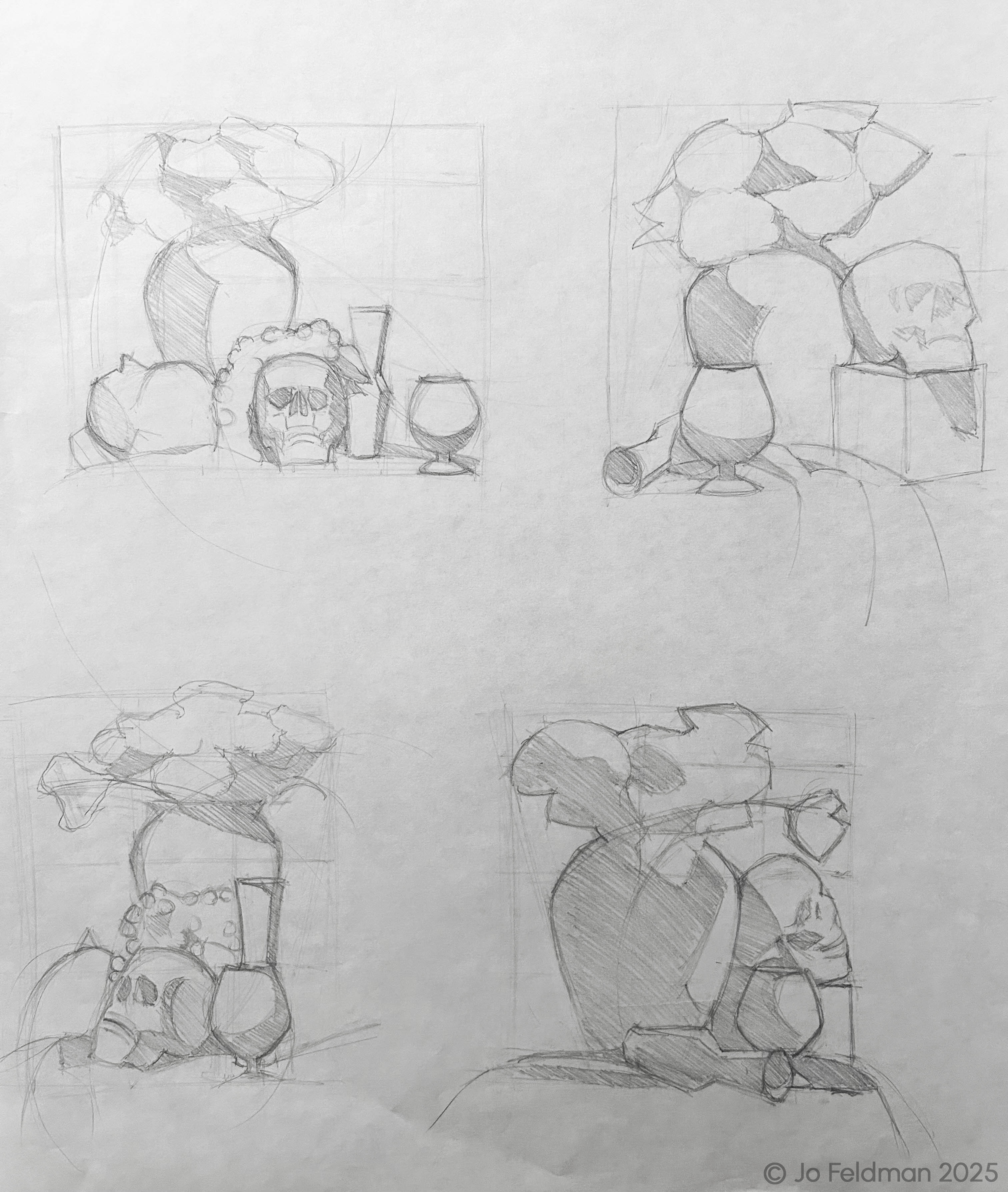 Quick Sketch Block-Ins. Graphite on Paper. Jo Feldman, 2023