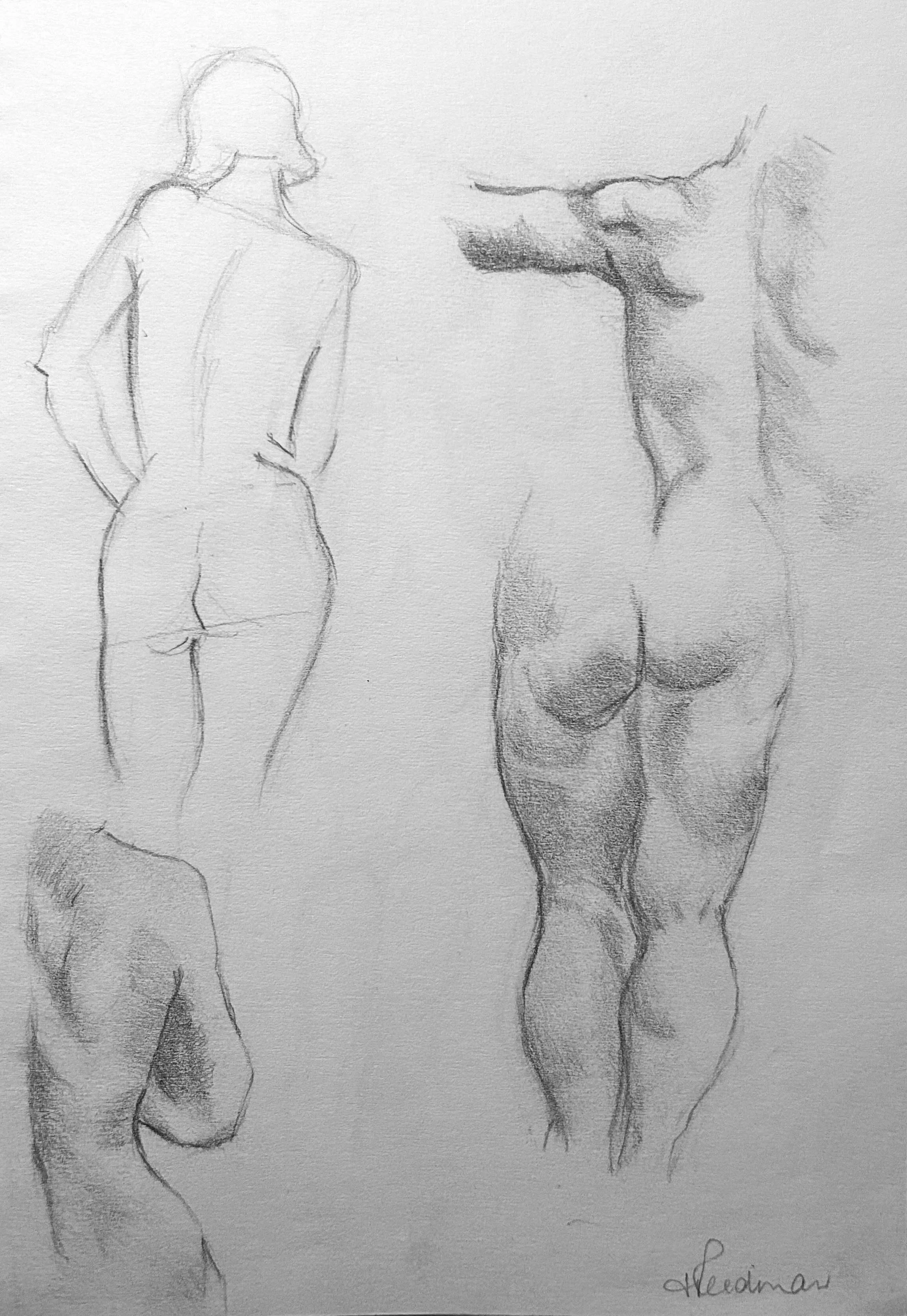 Replica Study of Figure from Vanderpoel, The Human Figure. Graphite on Paper. Jo Feldman, 2024