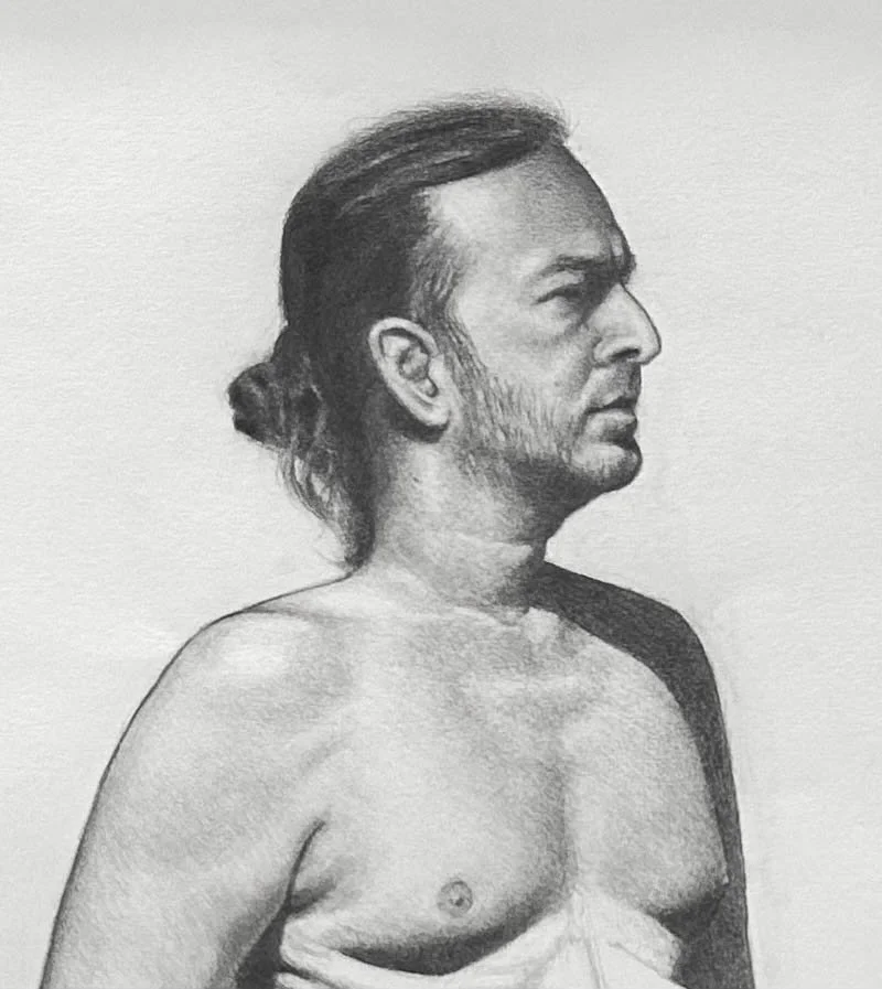 Close Up. Long Pose of Dan. Graphite on Paper. Jo Feldman, 2024