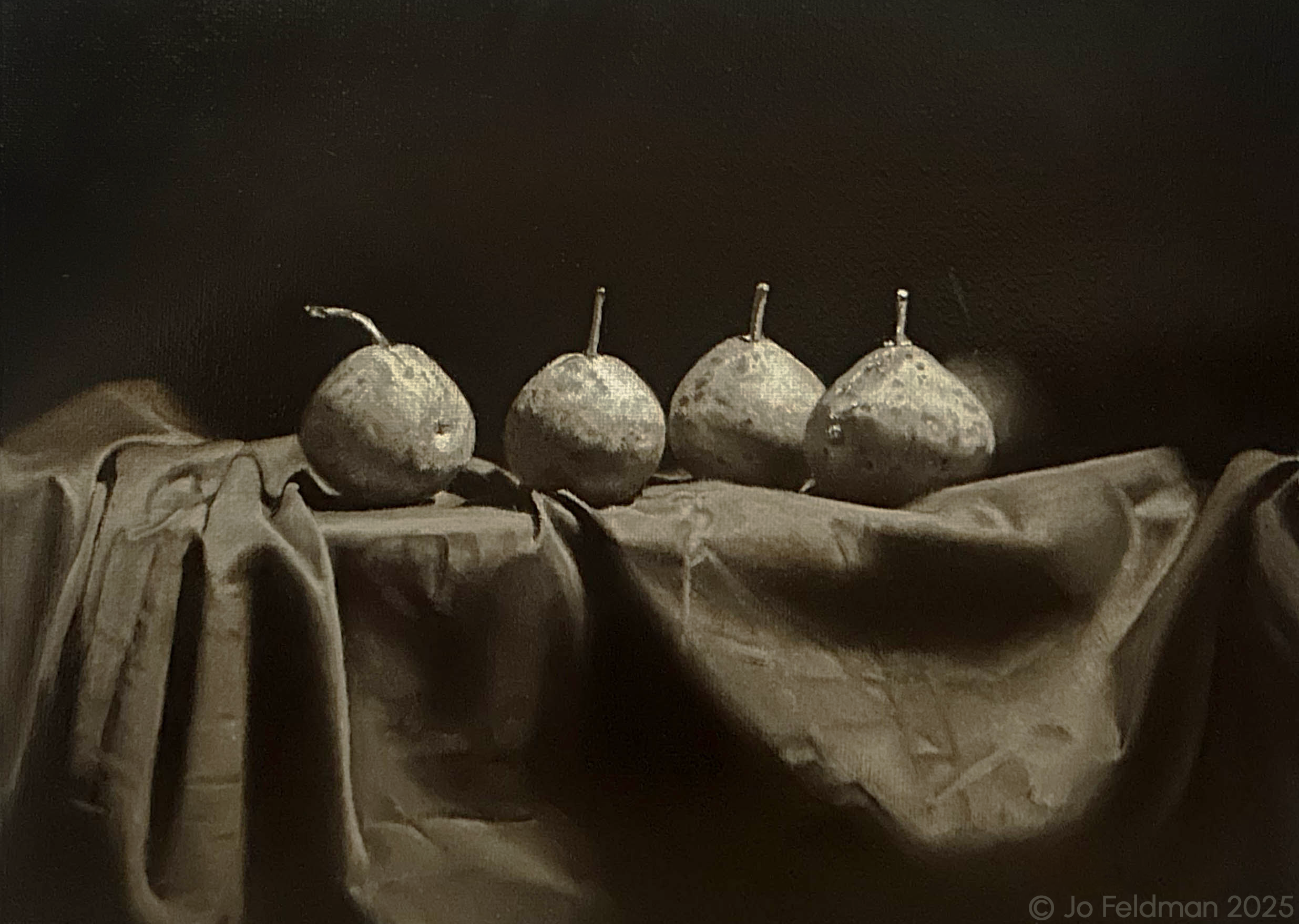 Still Life of Pears II. Oil on Canvas. Jo Feldman, 2025