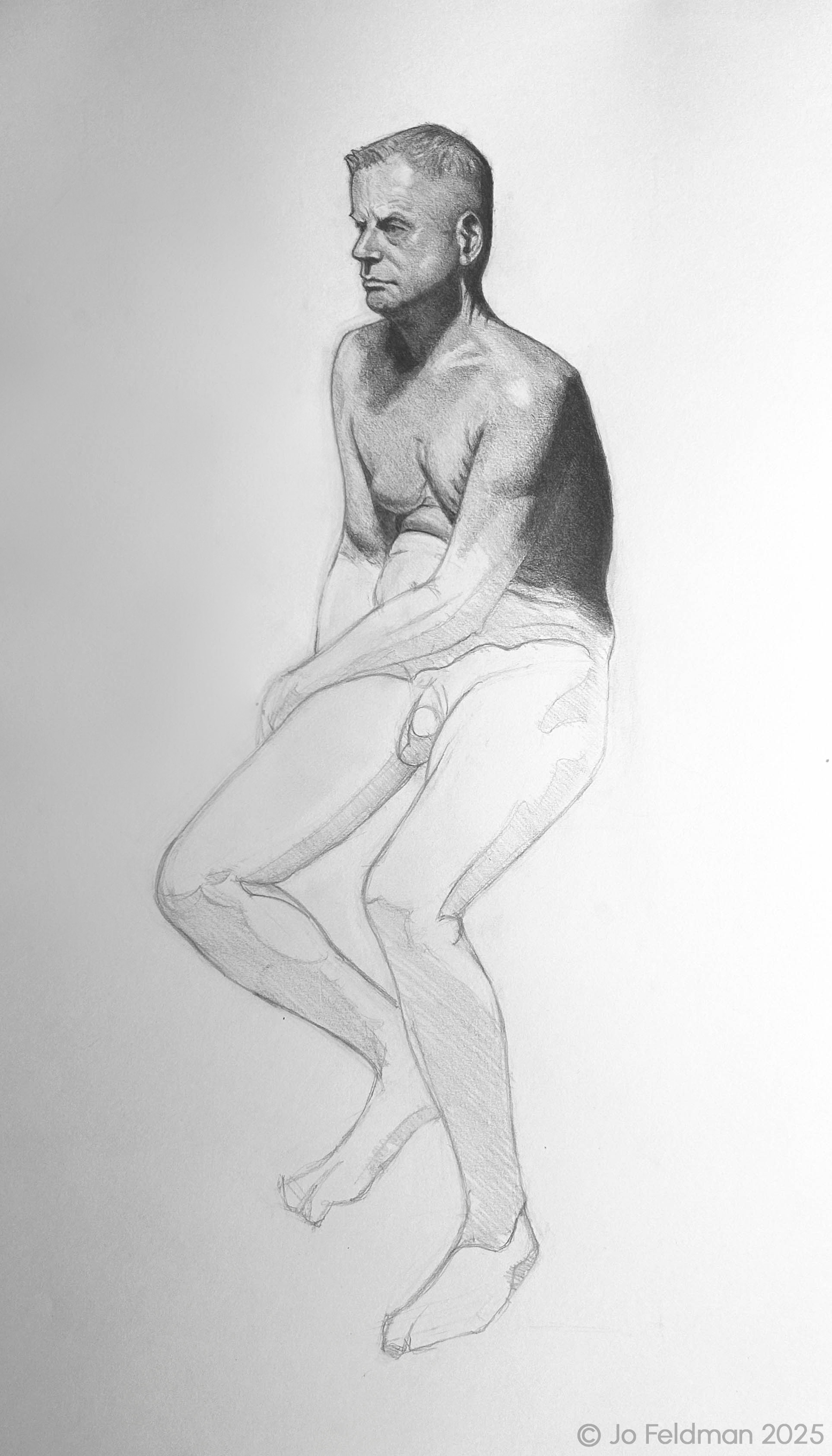 Long Pose of Tom. Window Shading. Graphite on Paper. Jo Feldman, 2025